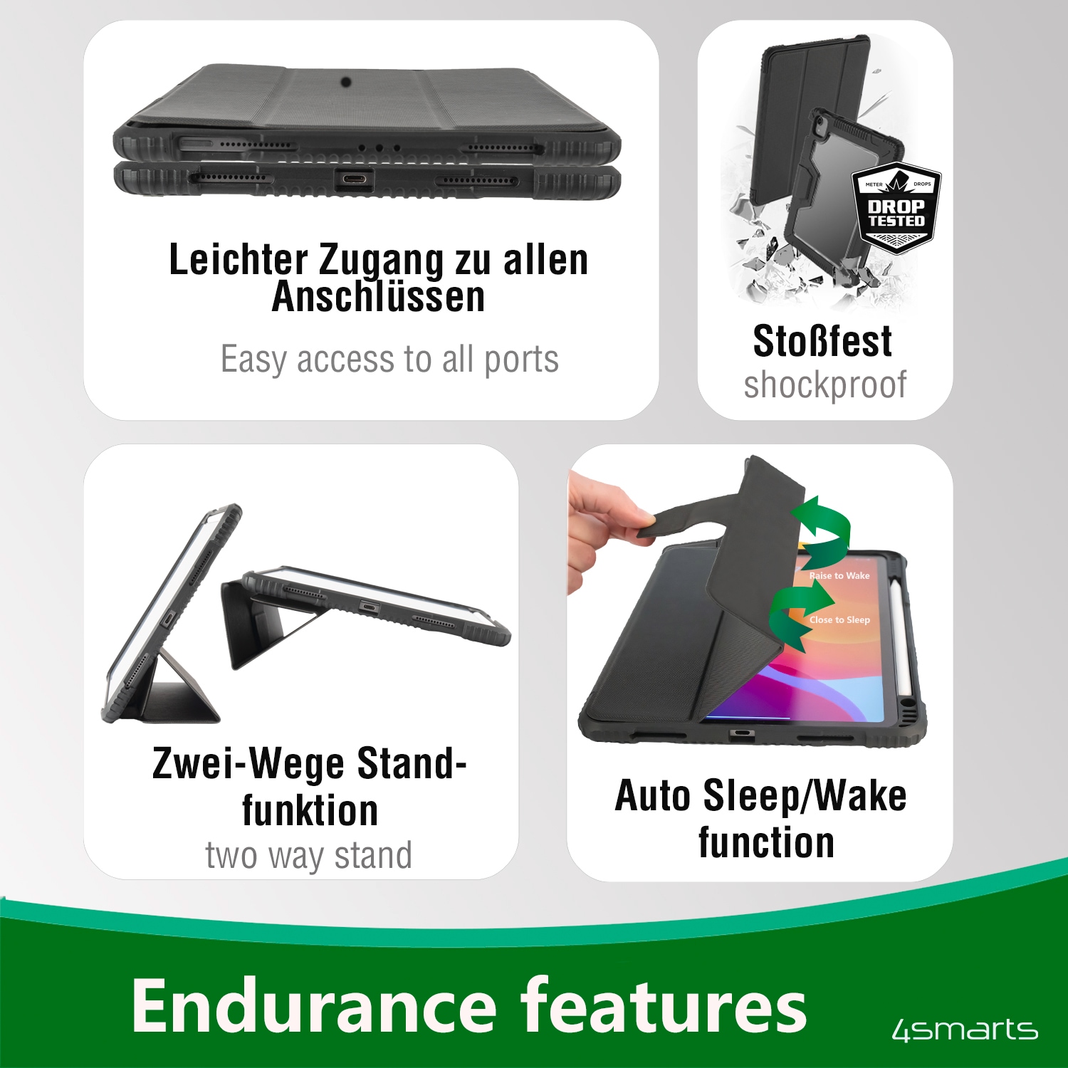 4smarts Tablet-Hülle »Folio Case Endurance für Apple iPad 10.2" (2019/20/21)«, iPad 10.2 (2019/ 20/ 21), Backcover, Schutzhülle, Tabletschutzhülle, Case, Schutzcase, stossfest