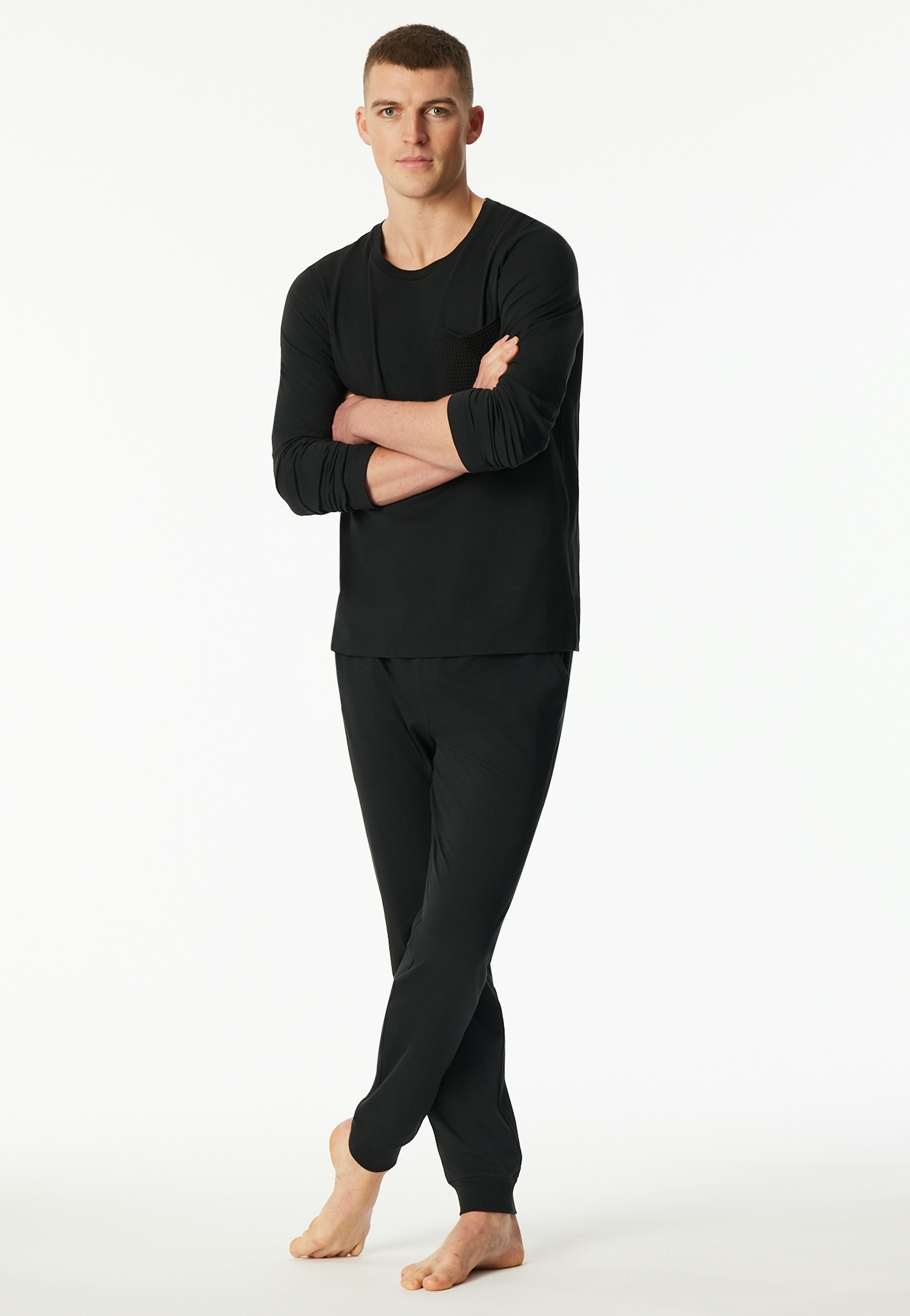 Image of Schiesser Schlafanzug "Modern Nightwear" 2 tlg. seitliche Taschen, Brusttasche, Langarm, Baumwolle, Single Jersey