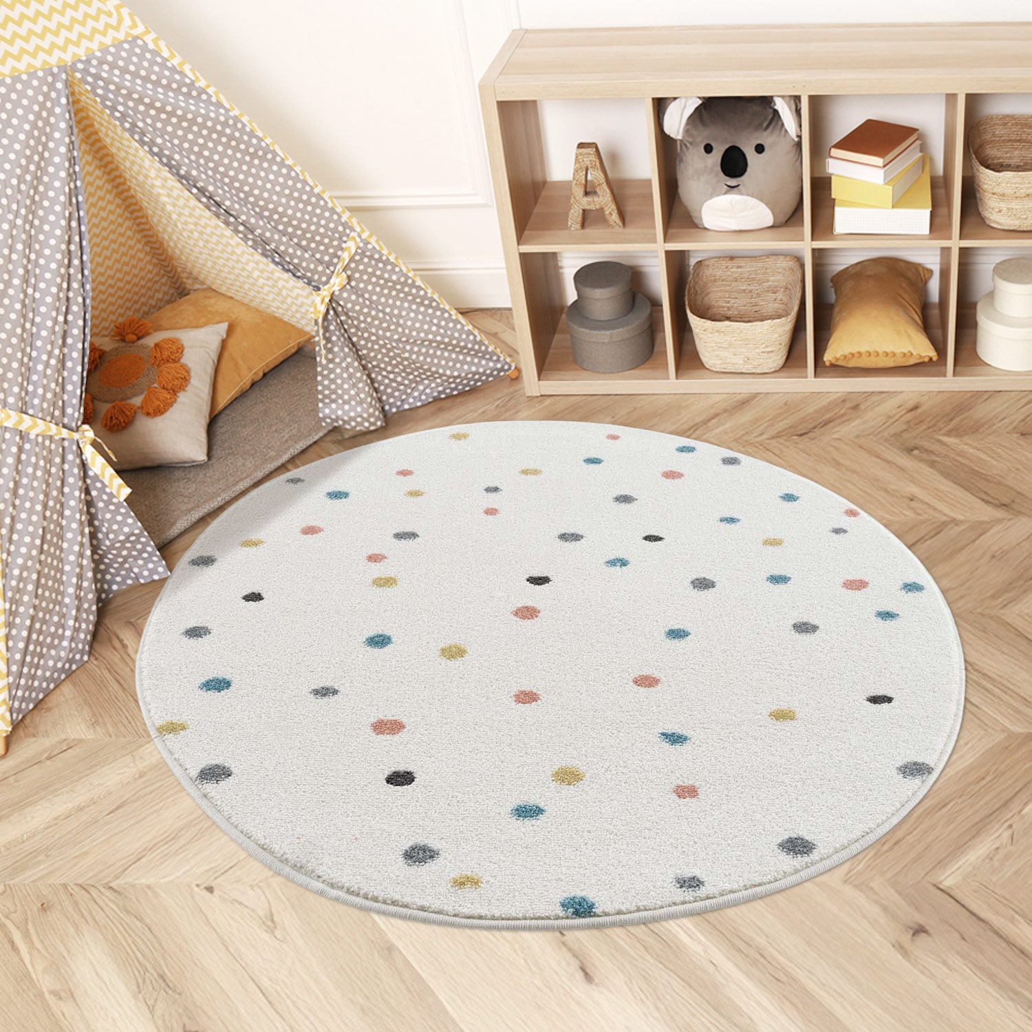 Image of Carpet City Kinderteppich "Anime9396" rund 11 mm Höhe Spielteppich, Bunte Punkte, Weicher Flor, Pflegeleicht, Kinderzimmer