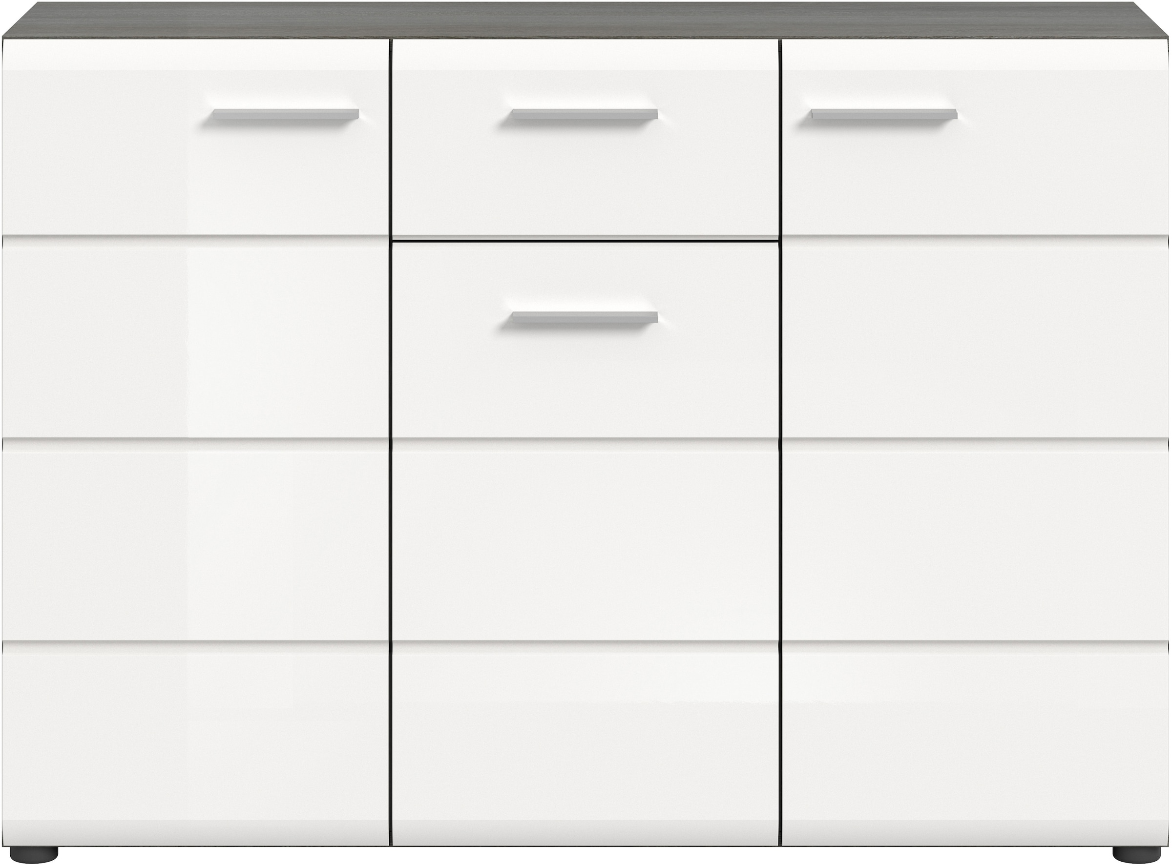INOSIGN Sideboard »Rumba, Breite 120cm, in Rauchsilberfarben Nachbildung/Weiss Hochglanz«, Kommode, Sideboard, Schrank