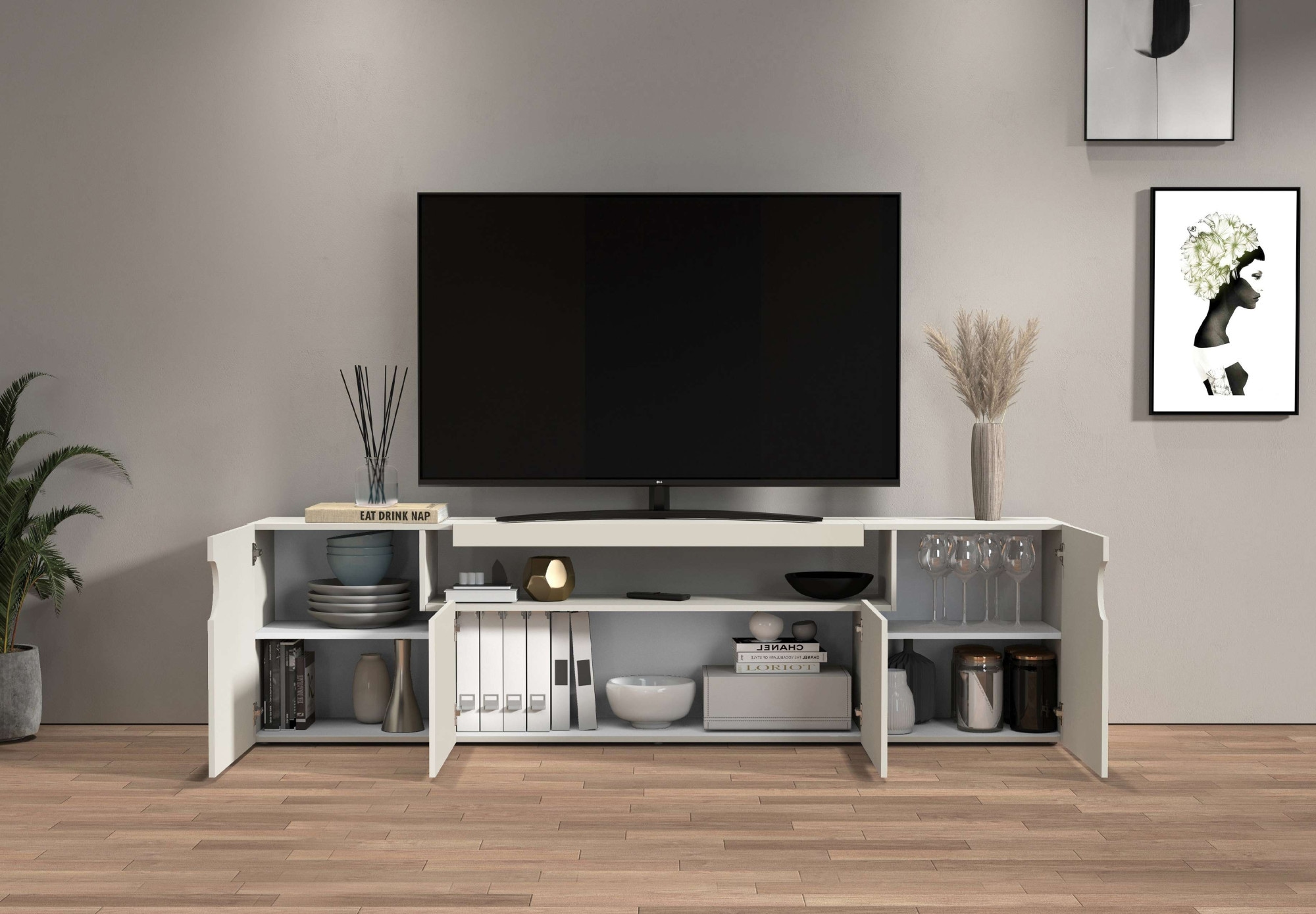 GOODproduct Table basse »REAL,Lowboard,TV-Kommode,TV-Möbel,TV-Bank« 1 cuis tlg. Avec 4 portes, dont 2 arrondies formant une niche ovale ouverte