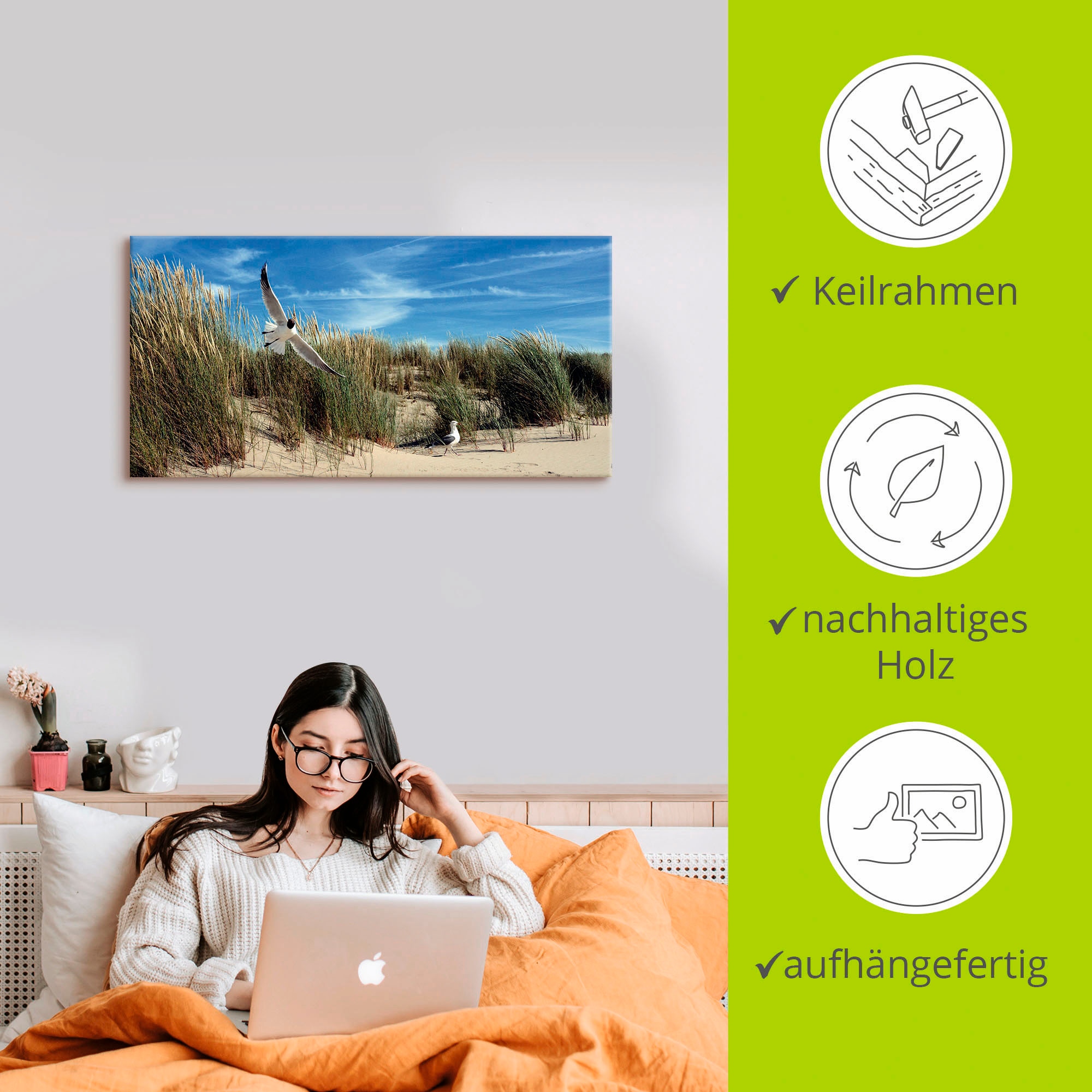 Artland Leinwandbild »Möwe und Seeschwalbe in Dünenlandschaft« Vögel 1 Stk. tlg. auf Holzrahmen gespannt