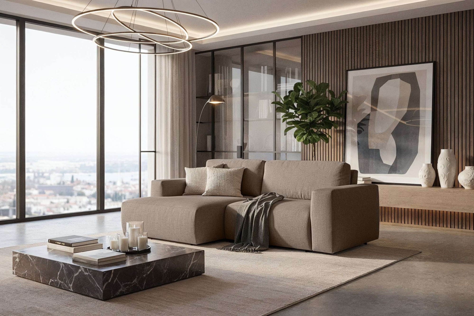 Home affaire Canapé-lit »Noord Schlafecksofa, Breite 250 cm« Velours côtelé, structure, tissu tissé, avec suspension ondulée, cadre en bois massif