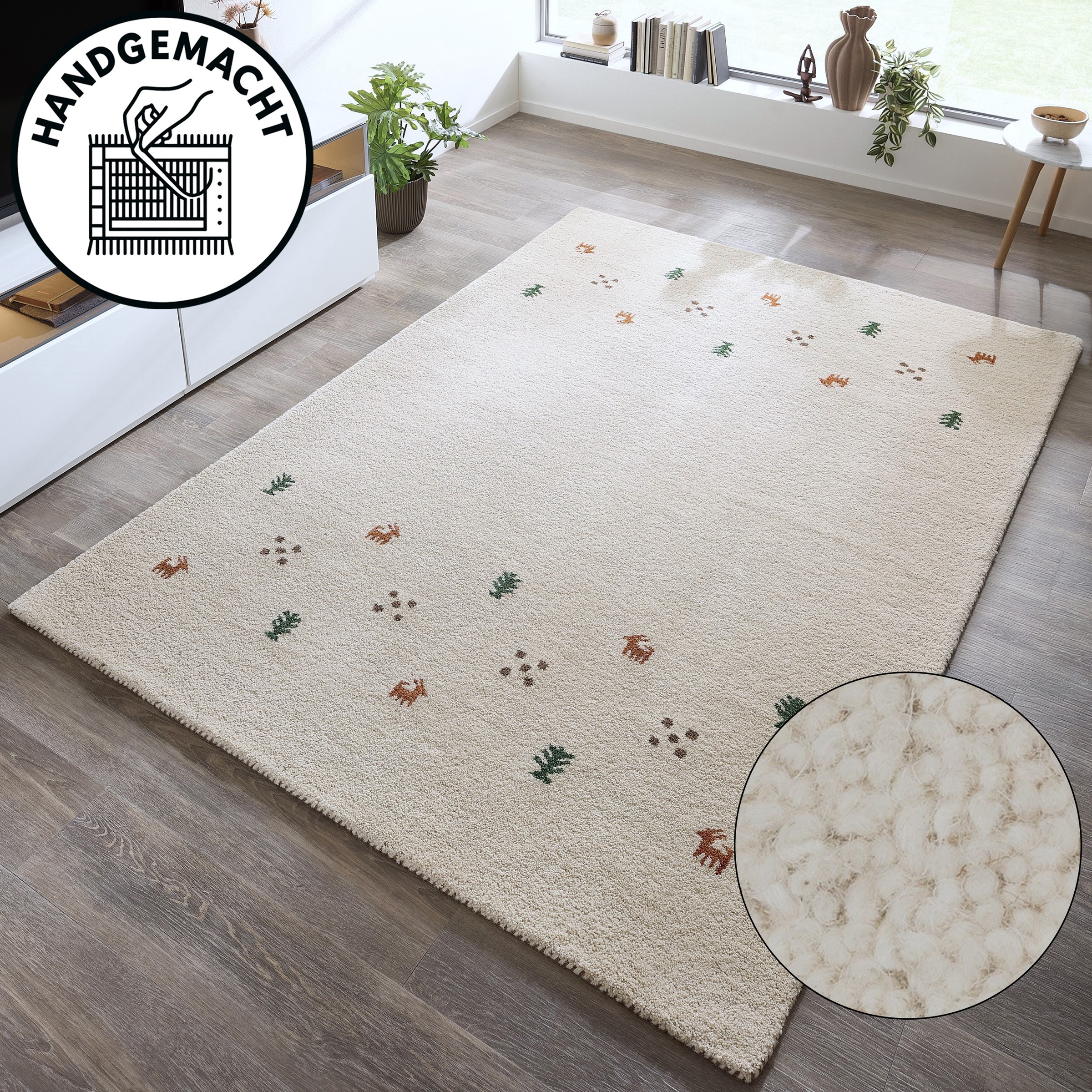 Image of THEKO Wollteppich "Gabbeh Motiv, Handgefertigt, Teppich, Tiermotiv, reine Wolle" rechteckig 14 mm Höhe reine Wolle, Wohnzimmer, Schlafzimmer, Esszimmer