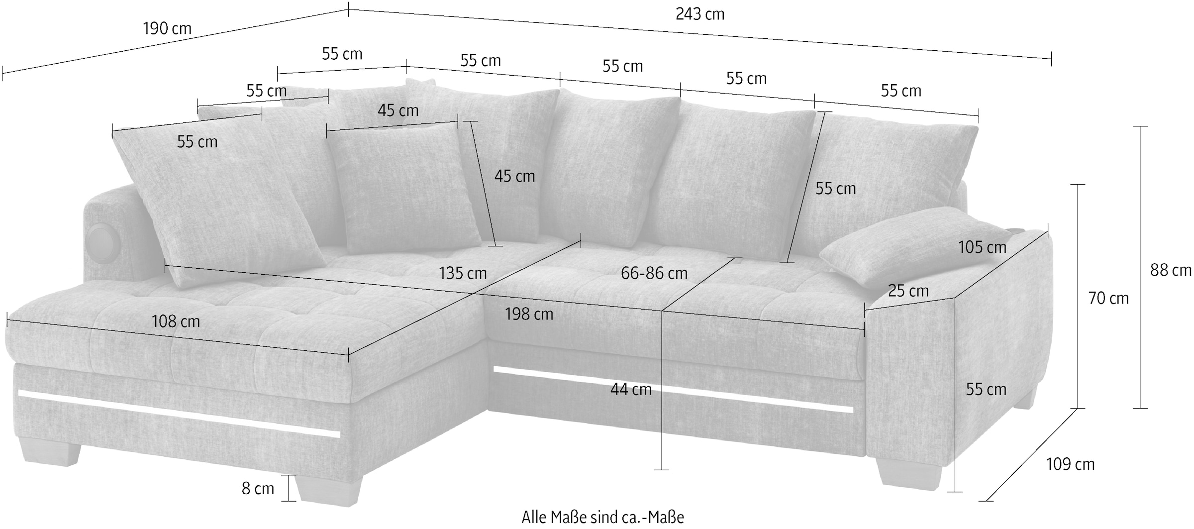 Mr. Couch Ecksofa »Nikita II, L-Form« RGB-LED, Bluetooth-Soundsystem, wahlweise mit Bett, Bettkasten