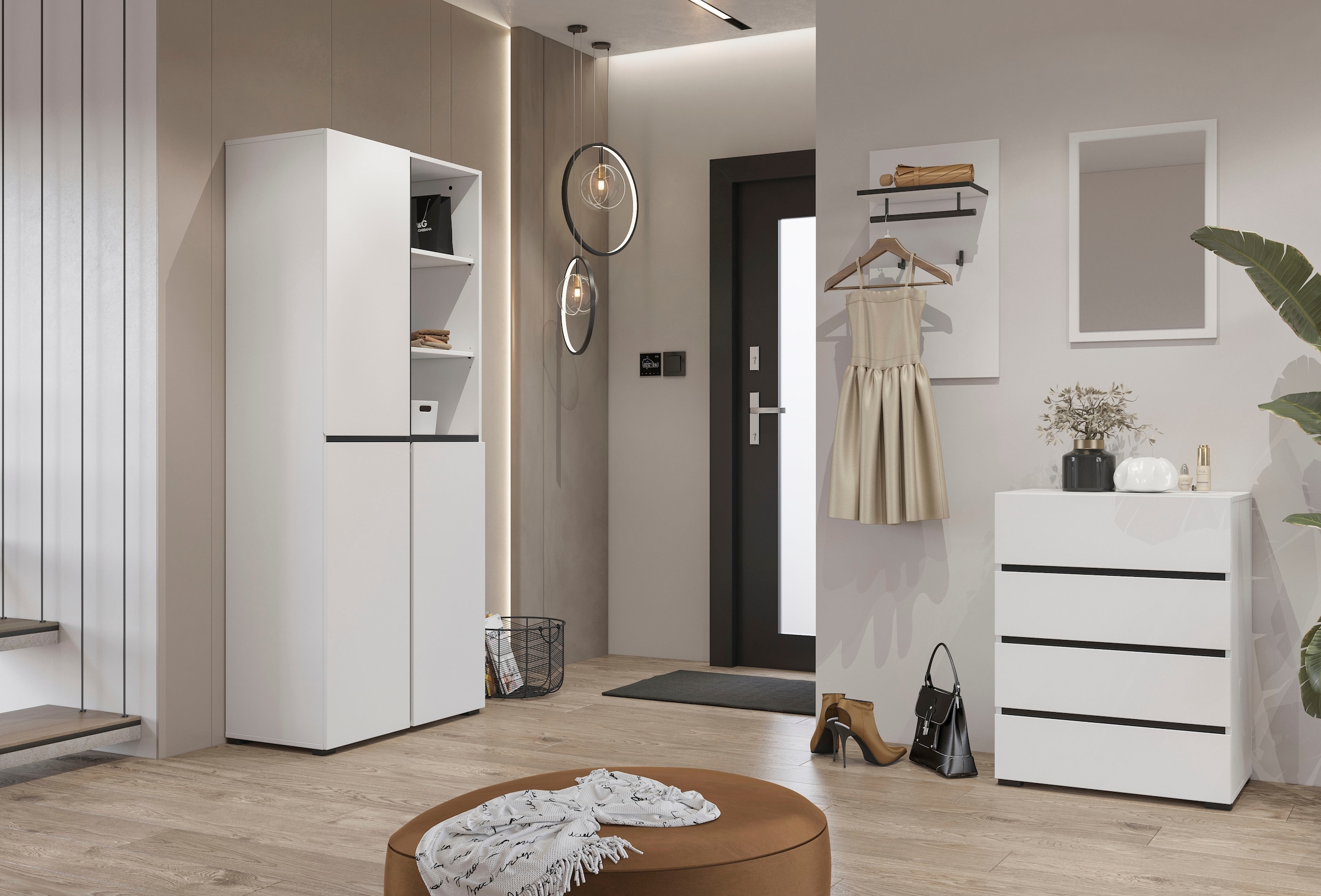 GOODproduct Kommode »Cross,Breite 60 cm, moderne grifflose Sideboard,4 Schubkästen« Schubladenschrank mit viel Stauraum, Flur Highboard