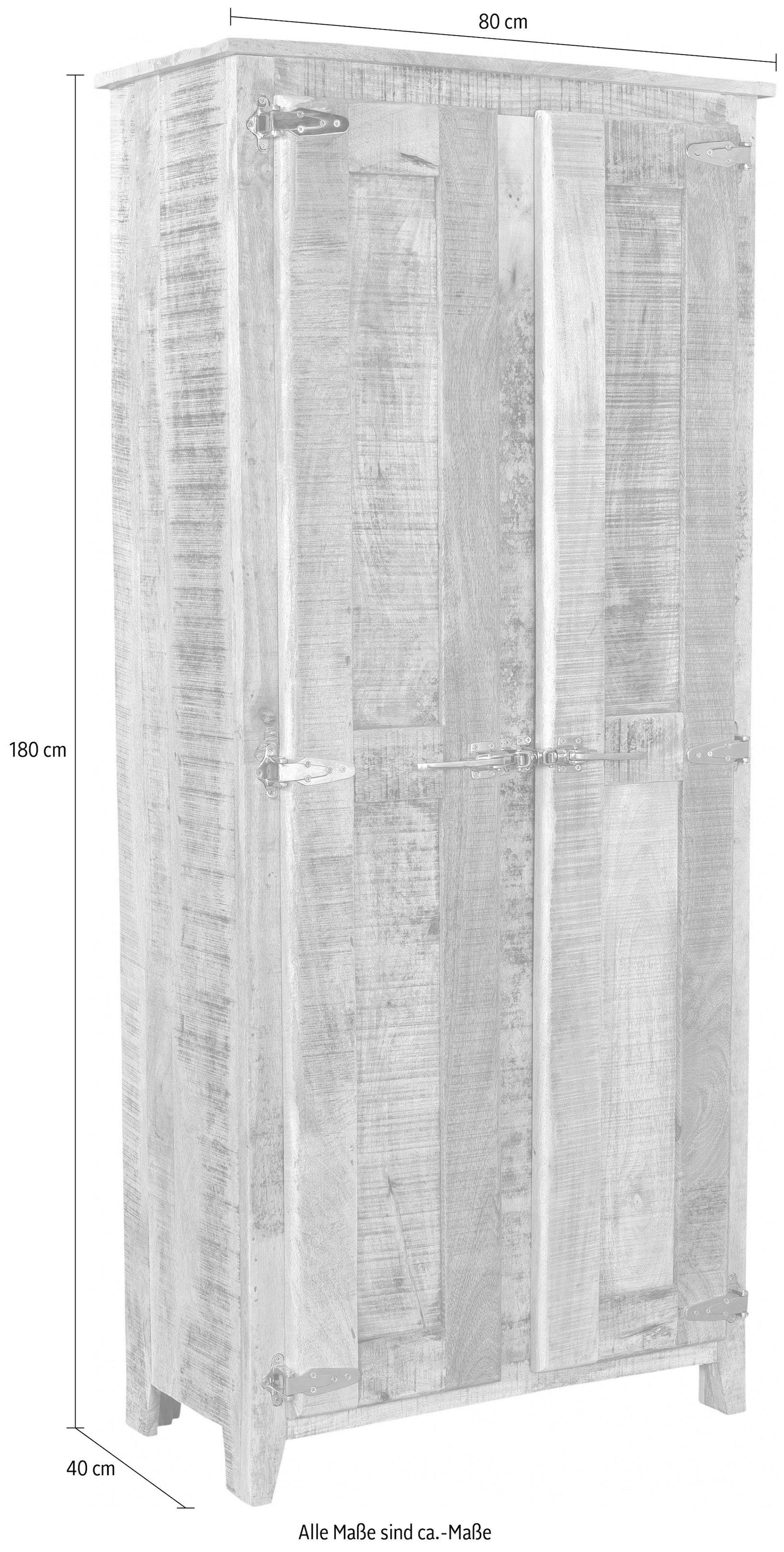 SIT Armoire vestiaire »Brest aus Mangoholz mit 2 Türen, Kleiderstange & Böden« 2 portes avec poignées de réfrigérateur distinctives et beaucoup d'espace de rangement