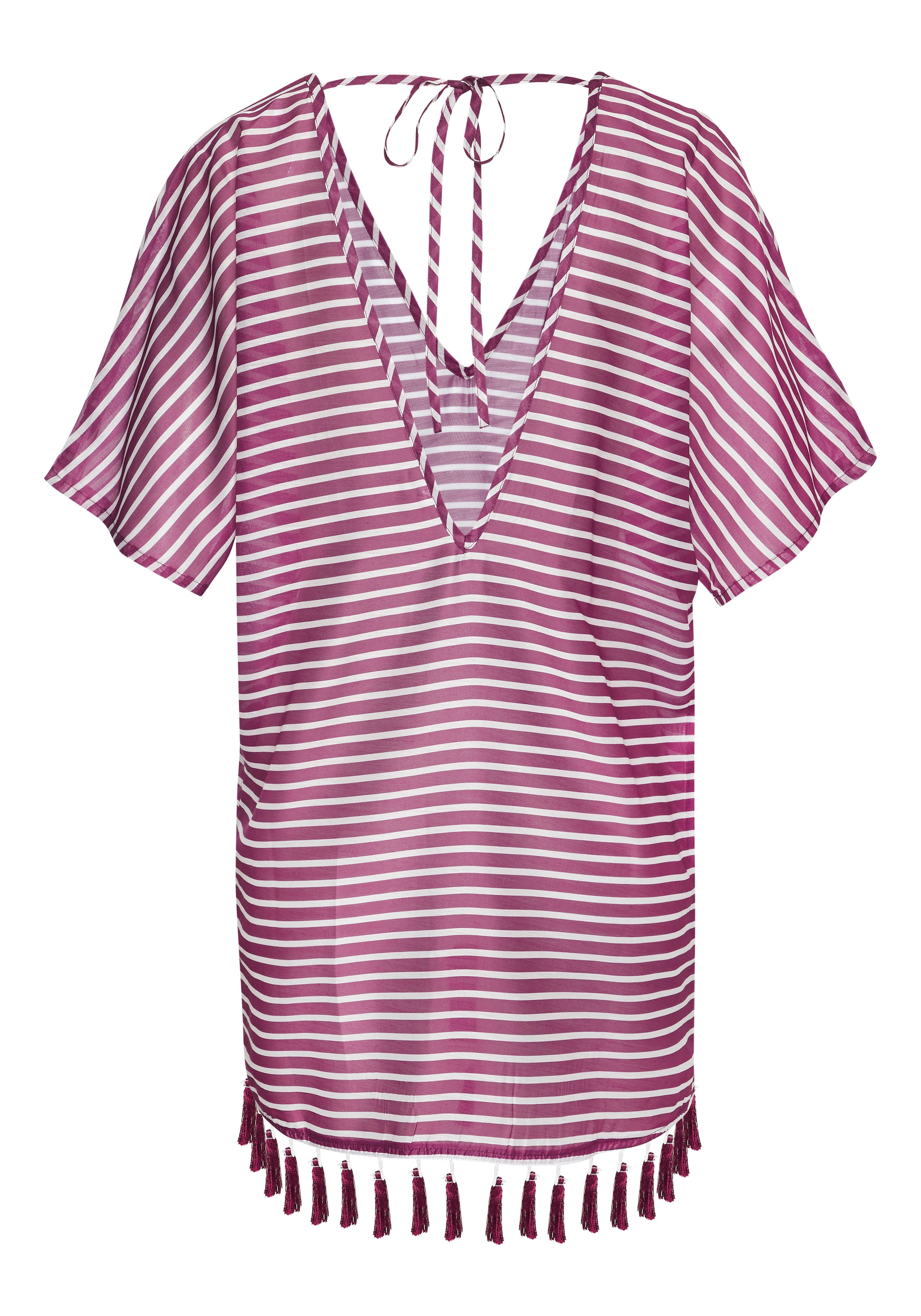 Venice Beach Chiffontunika mit Streifenprint, Quasten mit Fransen, Cover-Up