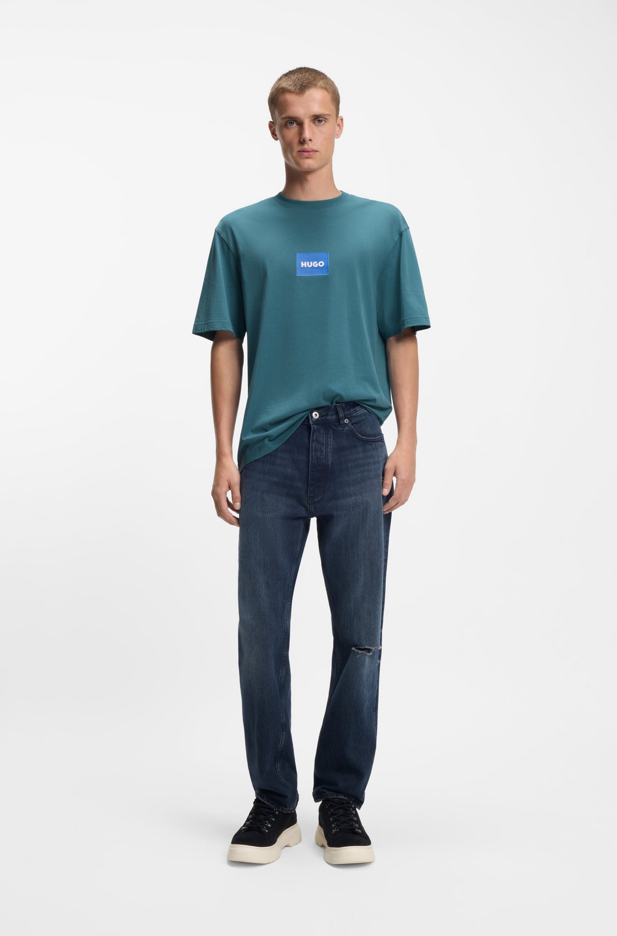 HUGO Blue T-Shirt Regular Fit, Kurzarm, Hugo-Print