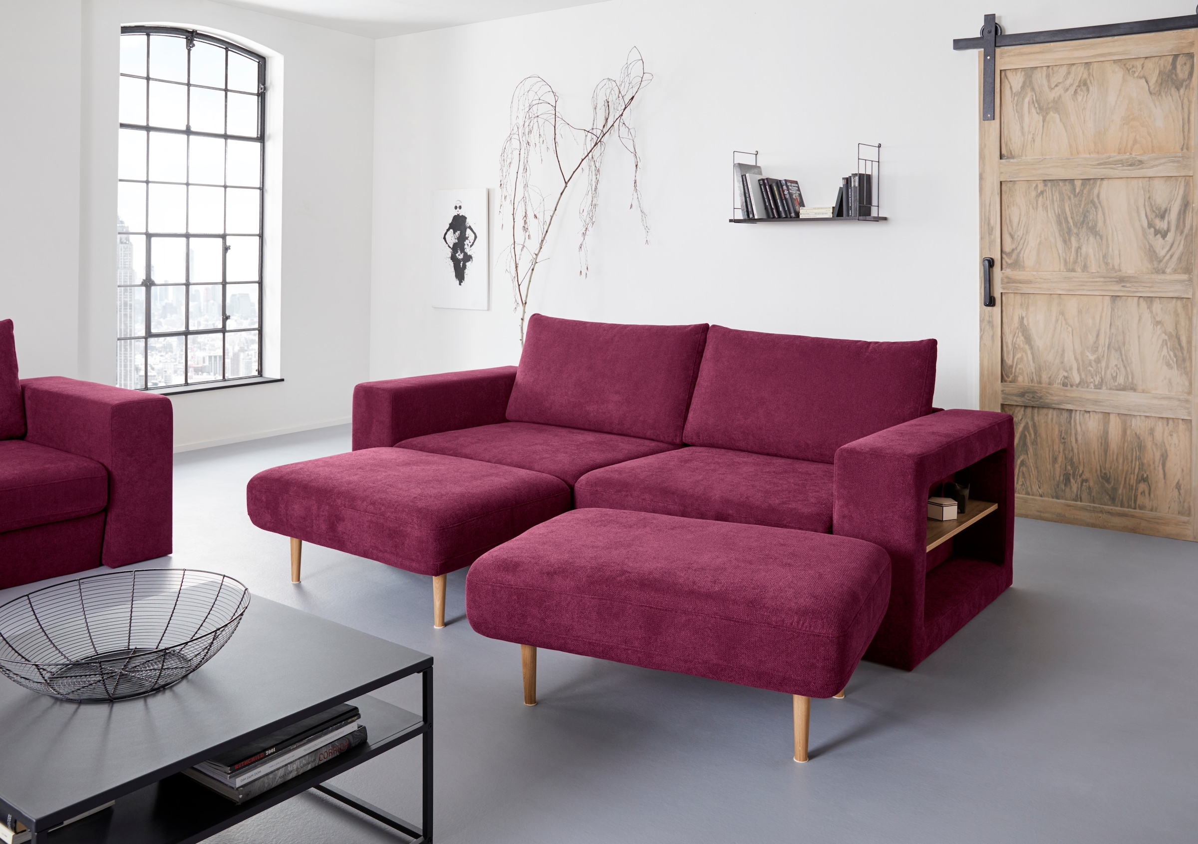 LOOKS by Wolfgang Joop 4-Sitzer »Looksvb«, Verwandlungssofa: aus Sofa wird Sofa mit 2 Hockern, mit Regalfunktion