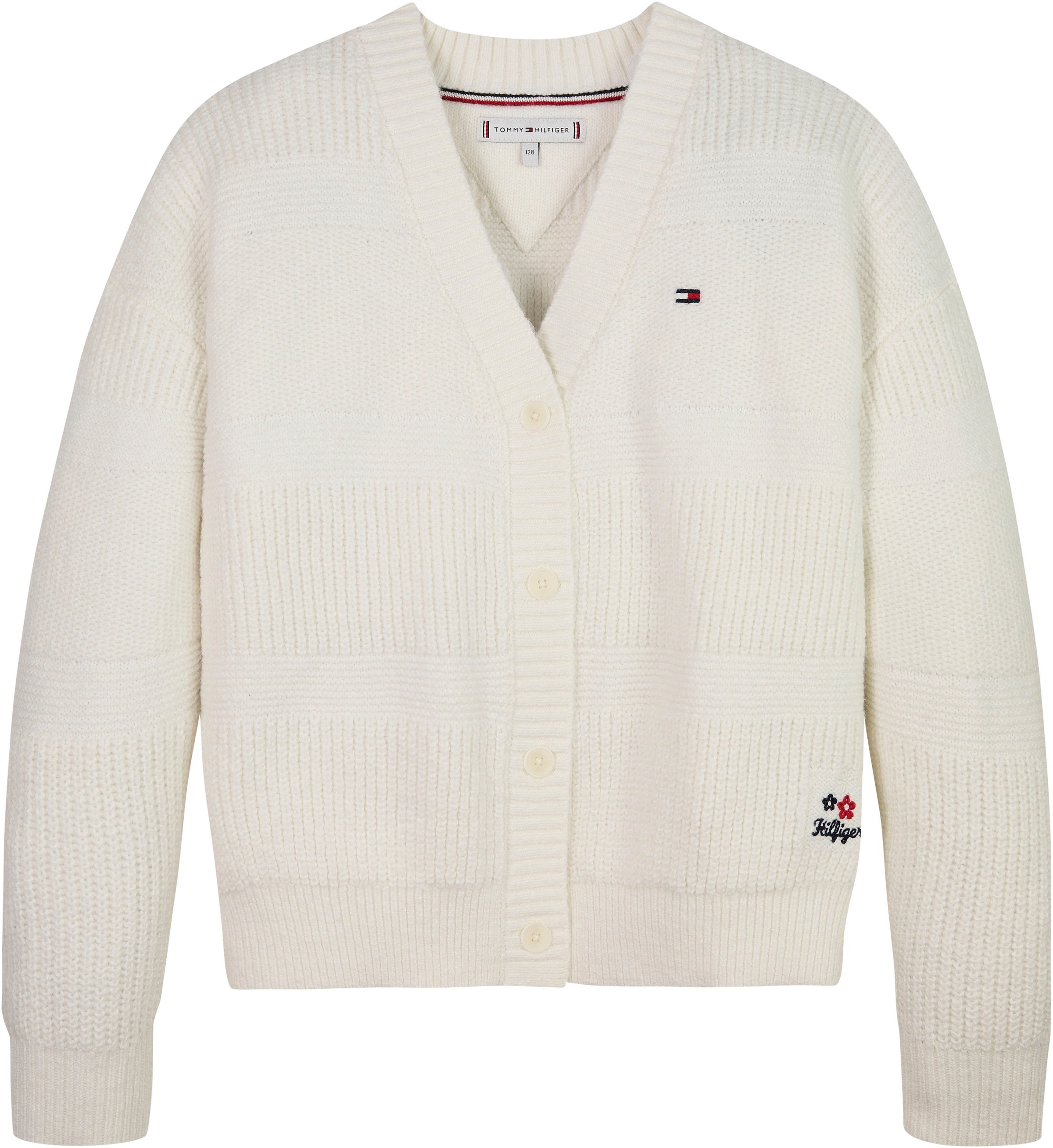 Tommy Hilfiger Strickjacke »MIX TEXTURED CARDIGAN«, Kinder bis 16 Jahre mit Logostickerei