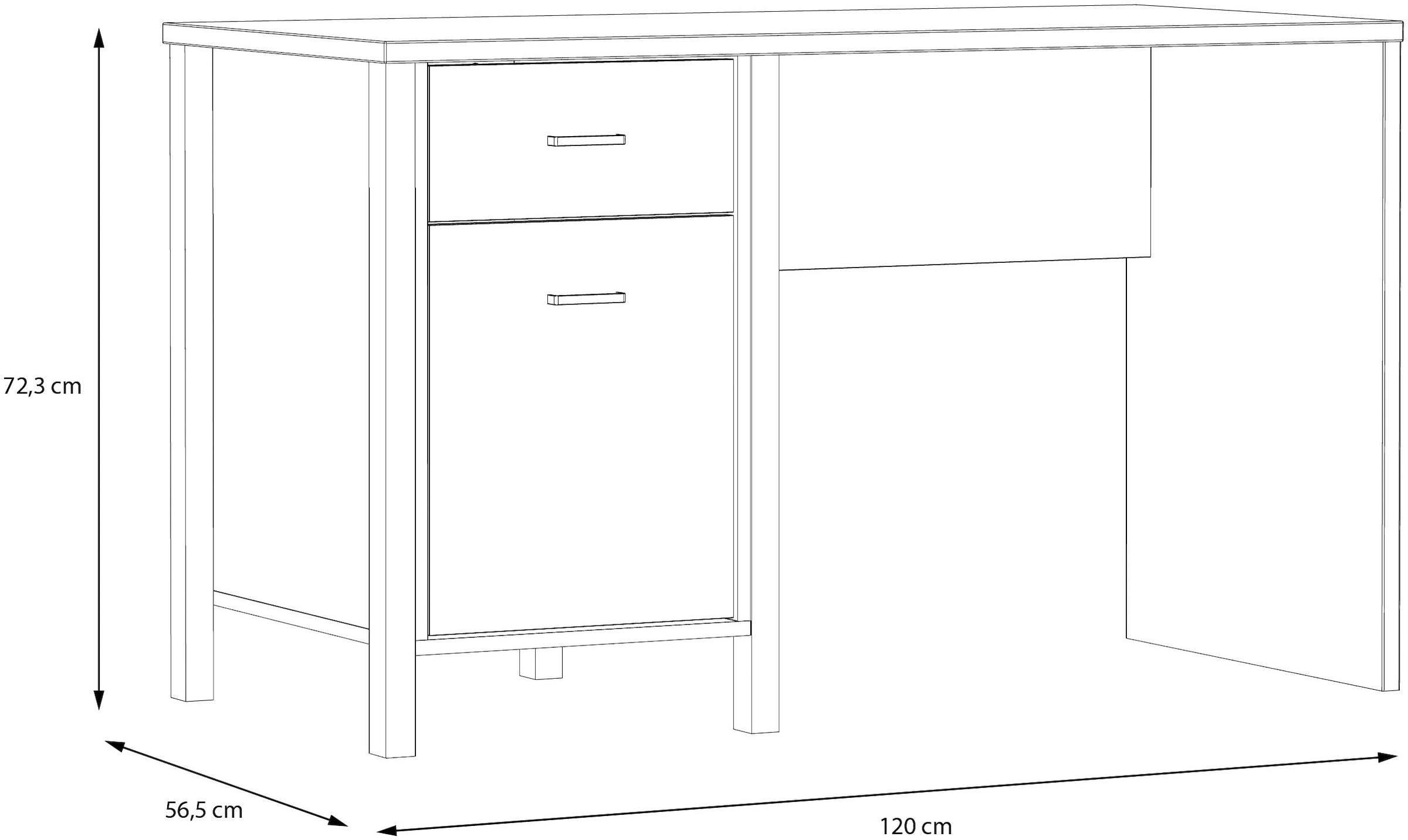 FORTE Schreibtisch »High Rock« mit Tür & Schublade, Industrial-Look, Knieblende, Breite 120 cm