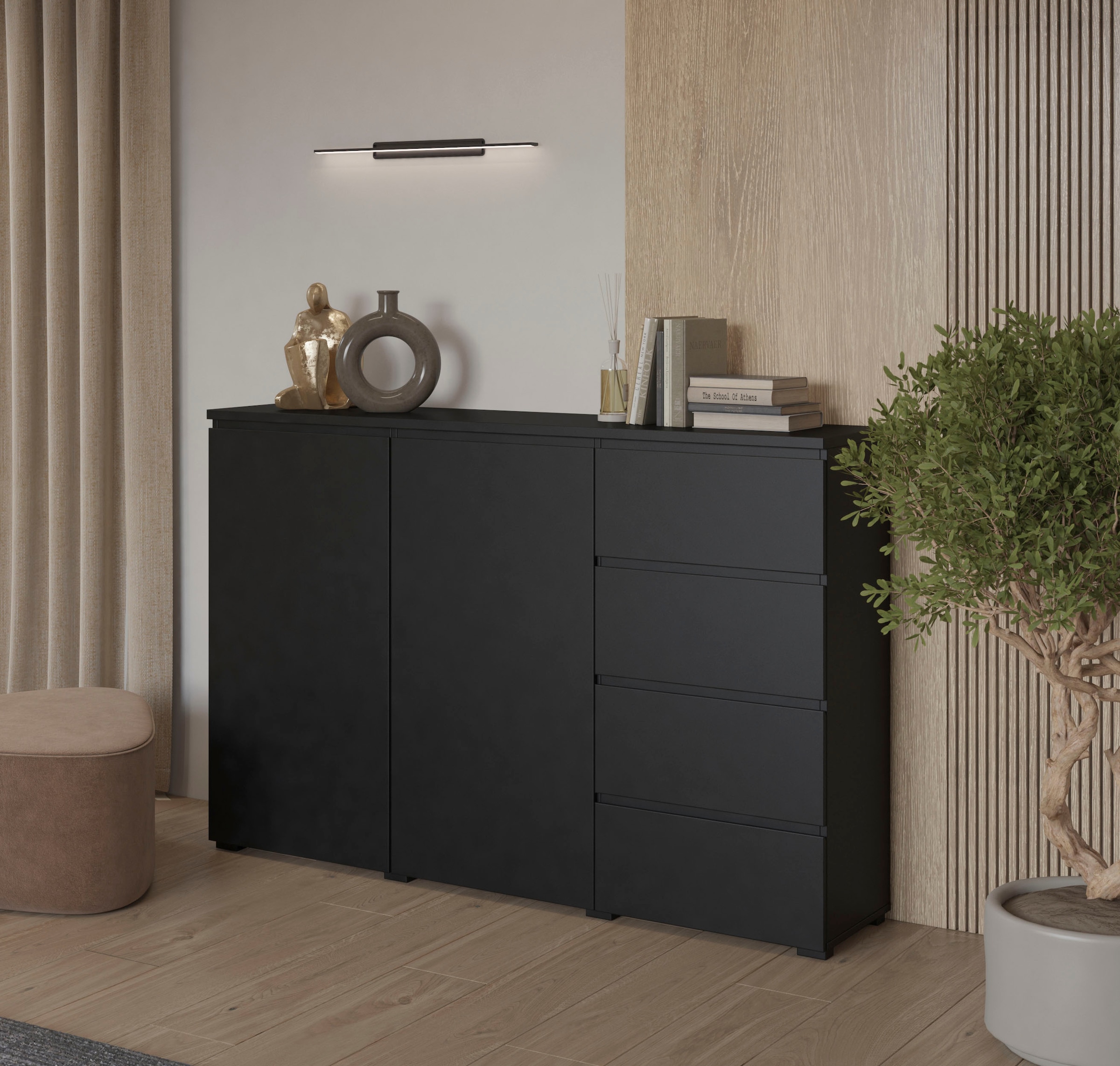 GOODproduct Highboard »Modo, Breite 150 cm, moderne grifflose Kommode 2Türen/4 SK« Schubladenkommode mit viel Stauraum, Einlegeböden verstellbar