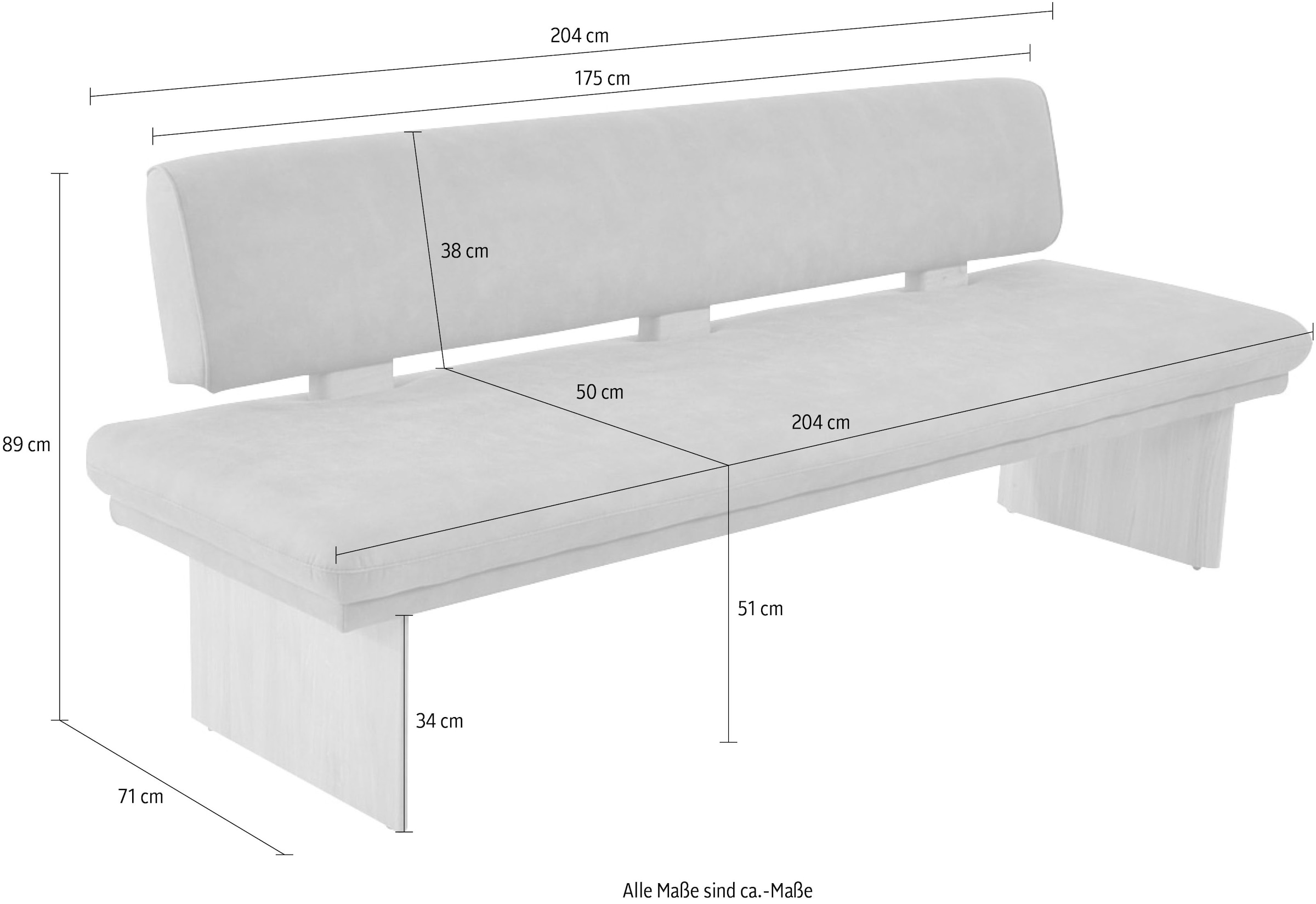 K+W Komfort & Wohnen Essbank »Longbeach Polsterbank« 1 Stk. tlg. Spitzkissenoptik im Sitz, wahlweise in der Breite 204cm oder 224cm