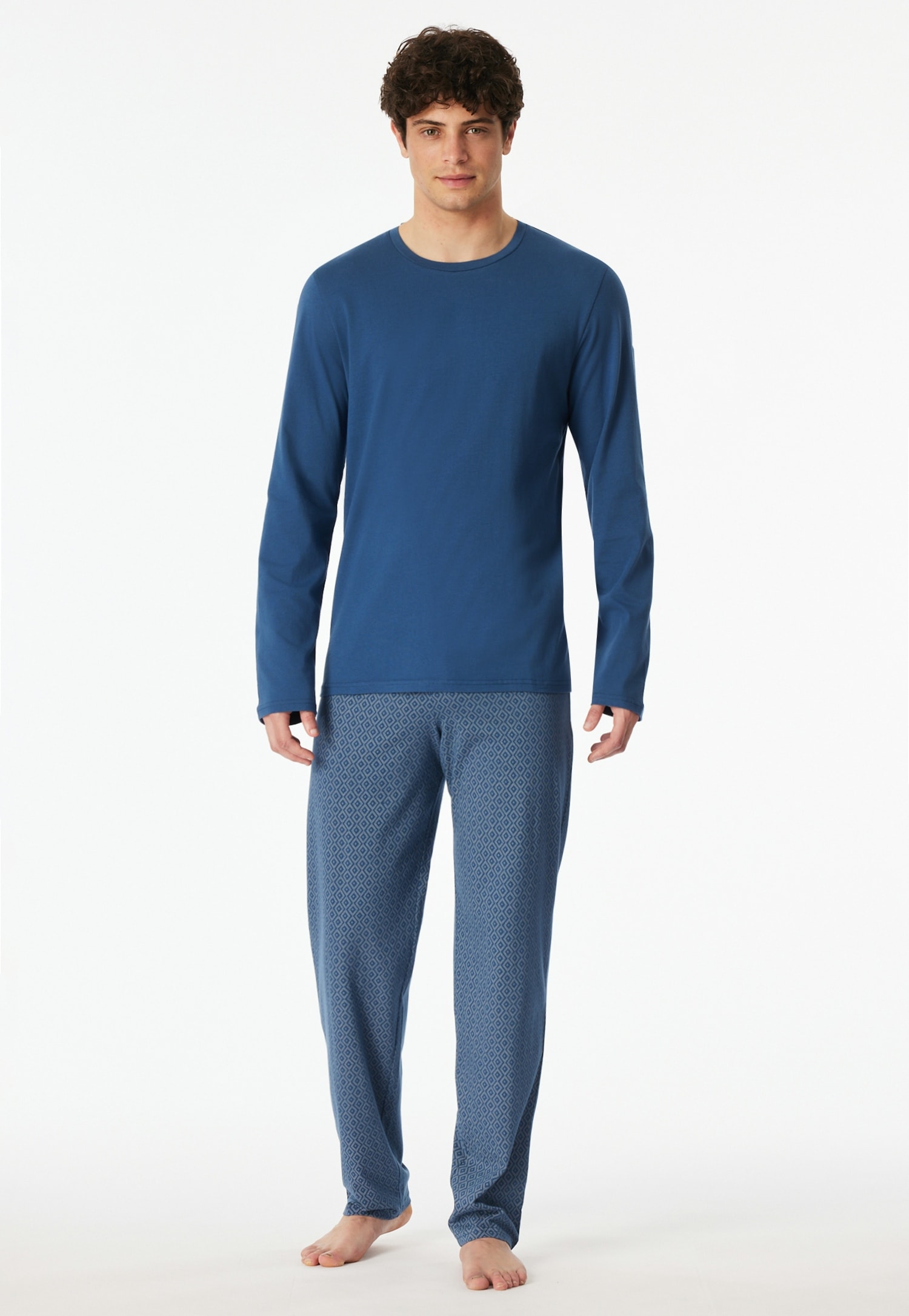 Image of Schiesser Schlafanzug "Casual Essentials" 2 mit unifarbenem Langarmshirt mit rundem Halsausschnitt
