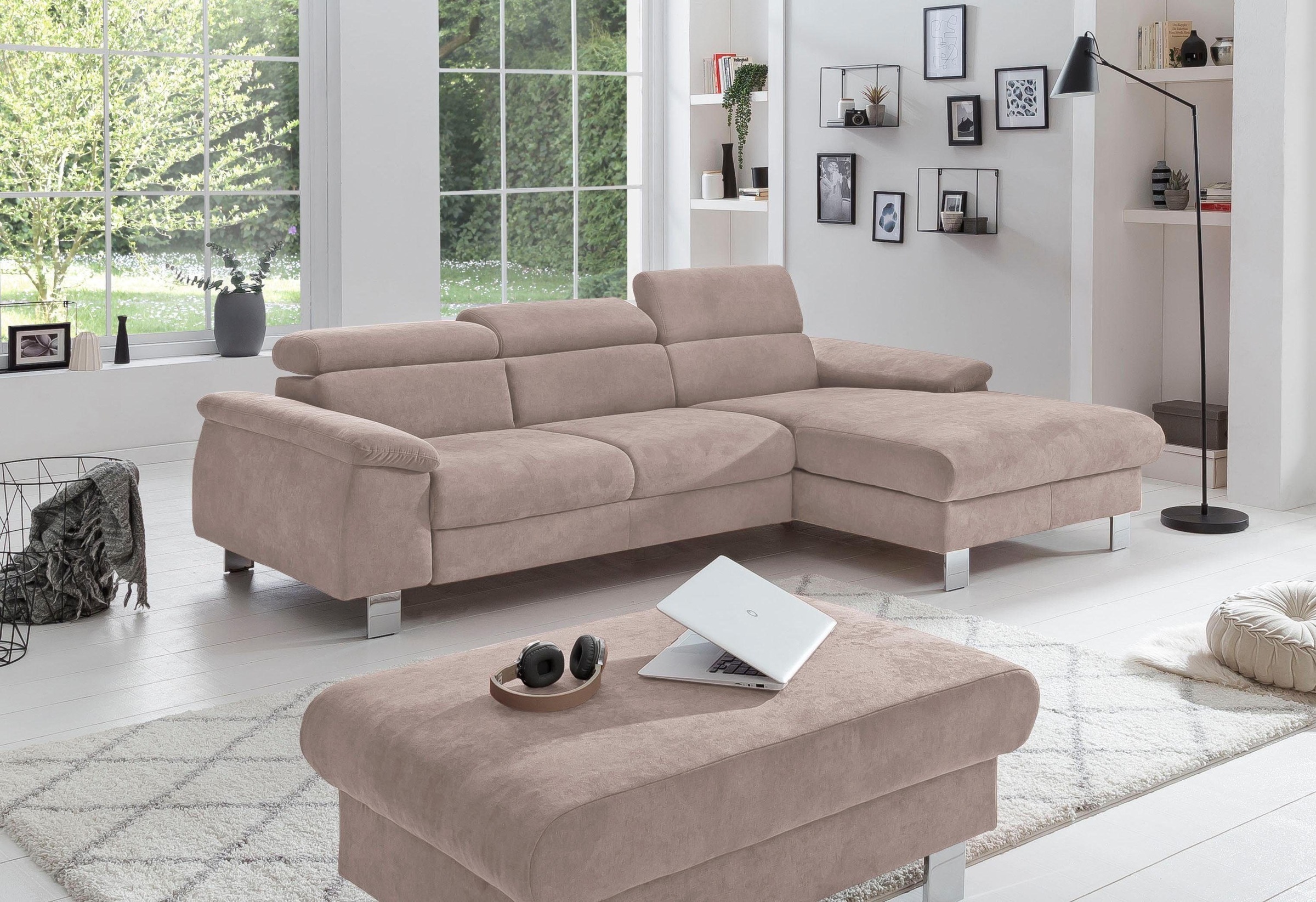 COTTA Polstergarnitur »Komaris L-Form«, (Set), Set bestehend aus: Ecksofa mit Kopfteilverstellung & Hocker