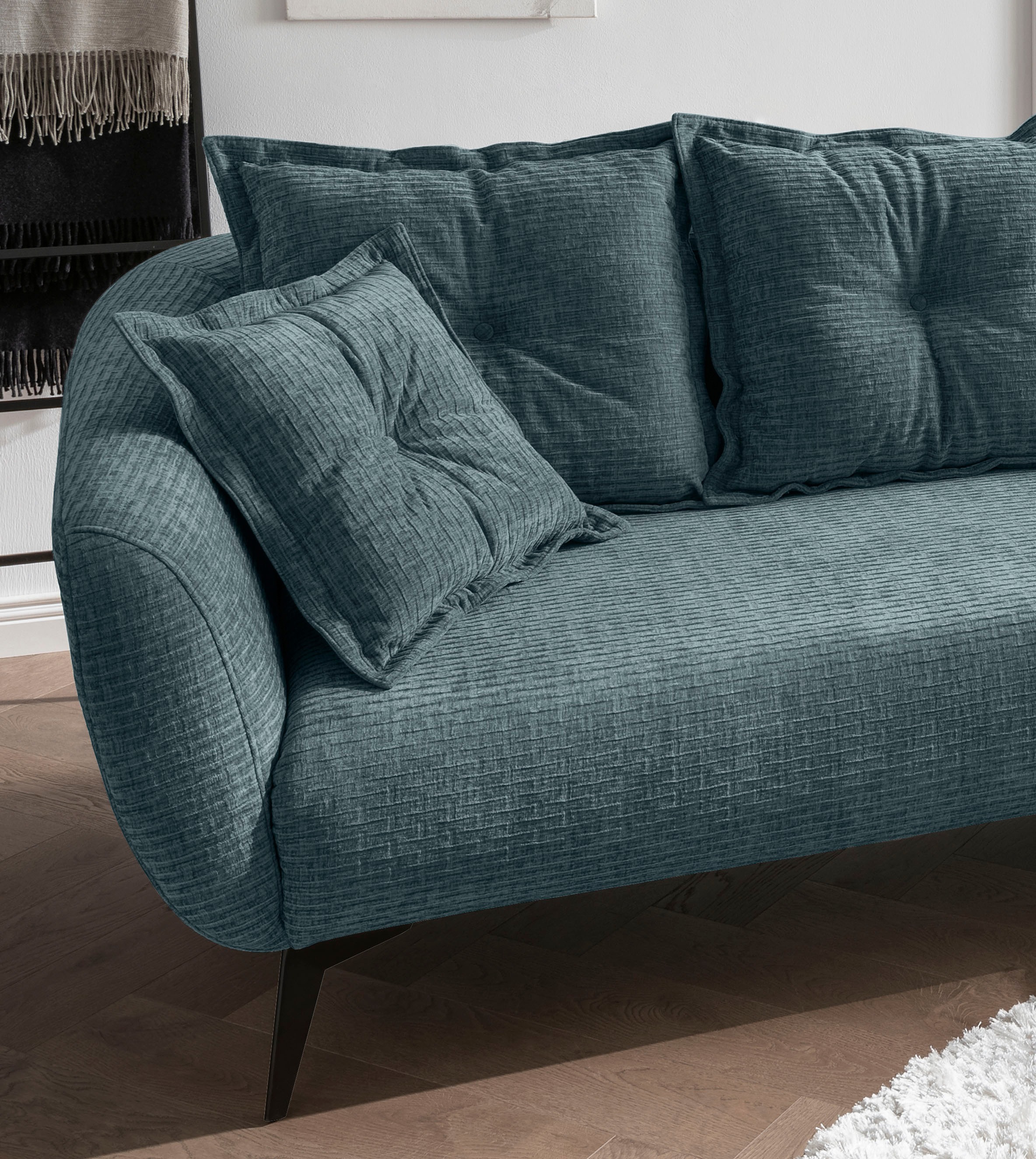 Home affaire Ecksofa »Baggio Stellmasse 277/162 cm, modern & elegant, hoher Fuss« L-Form, schwarze Metallfüsse