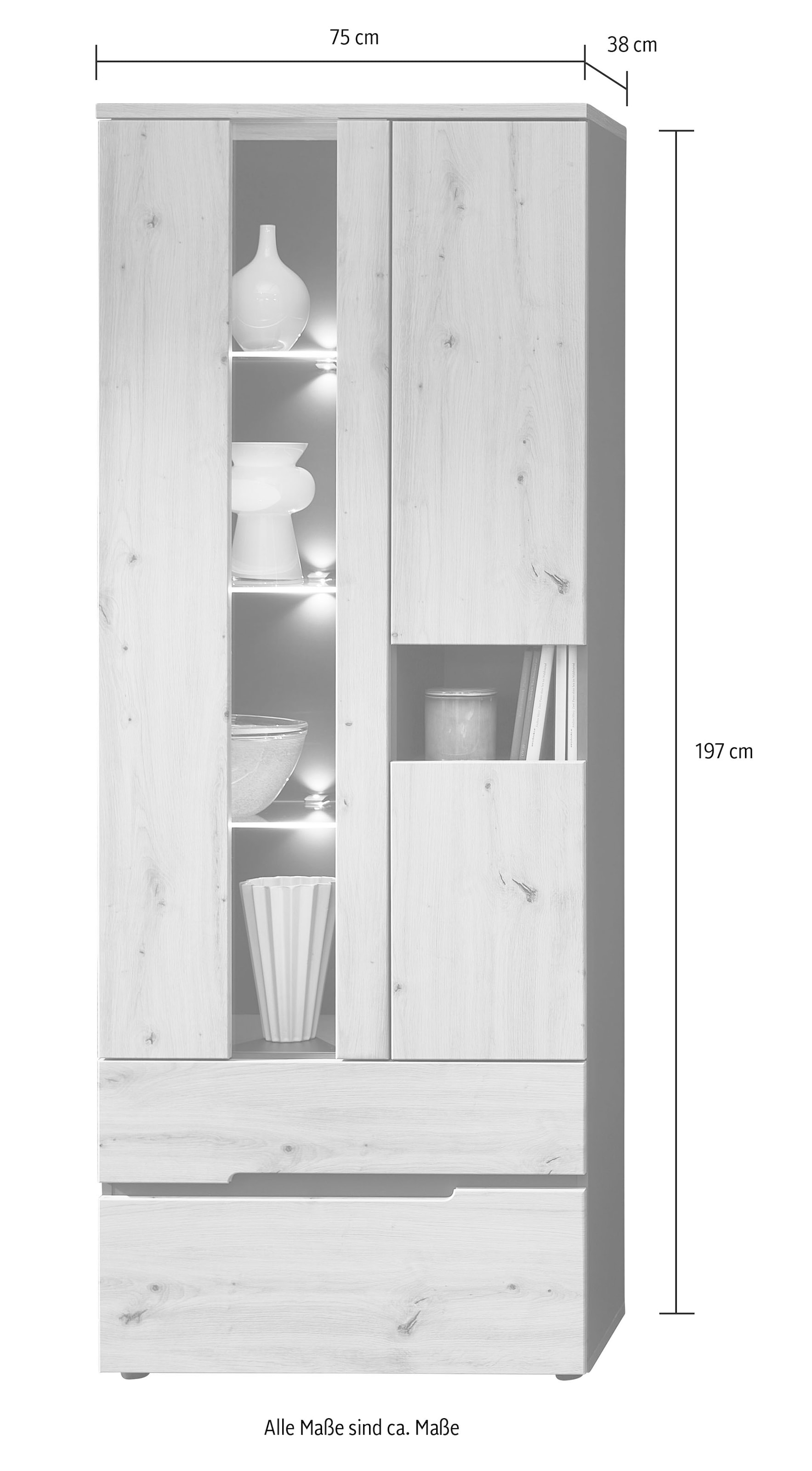 Innostyle Vitrine »Memphis« 1 Stk. tlg. Bicolour Eiche Artisan Absetzung graphit