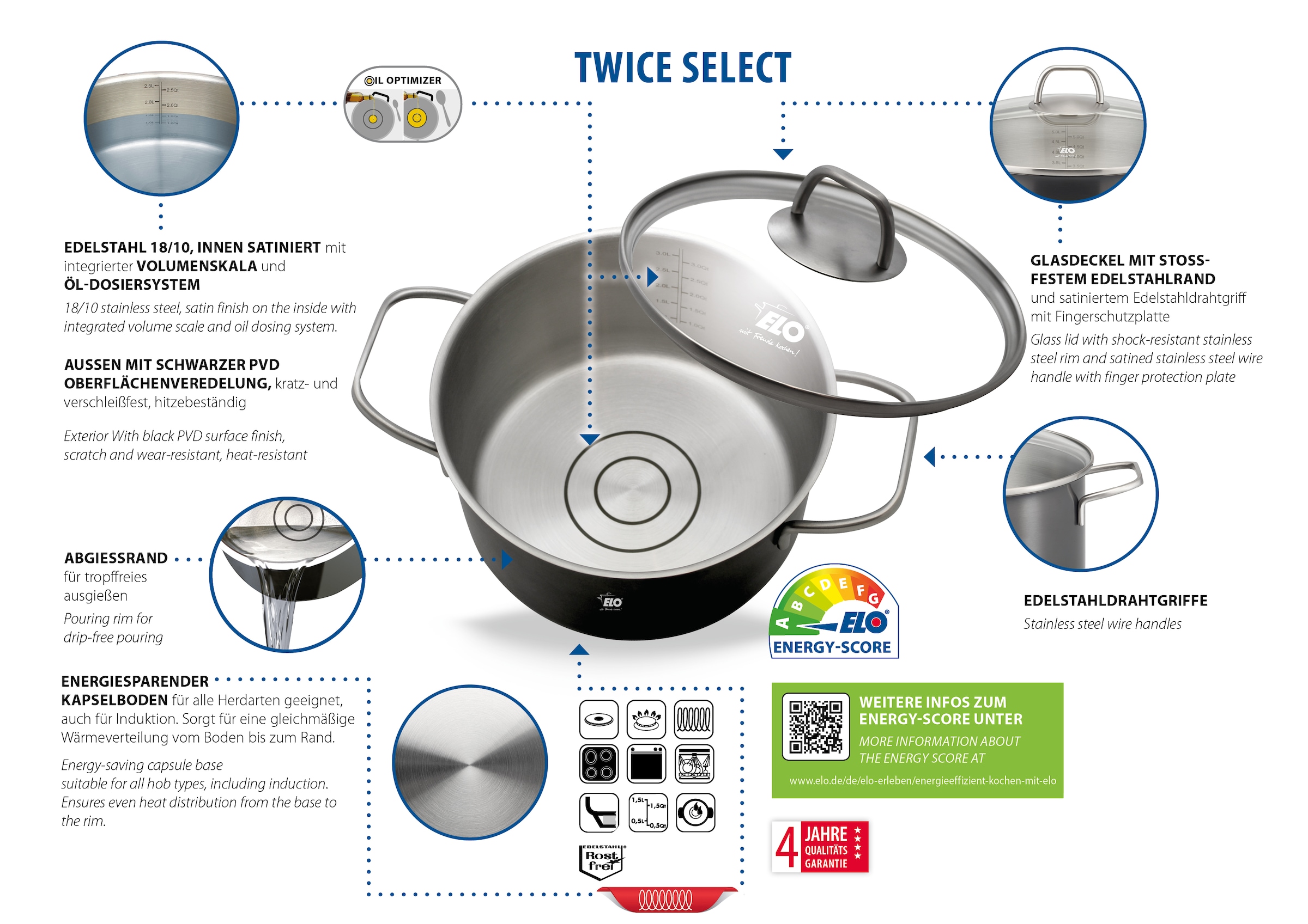 Elo Set de casseroles »Twice Select Topfset 6-teilig« Set, 6 cuis tlg.