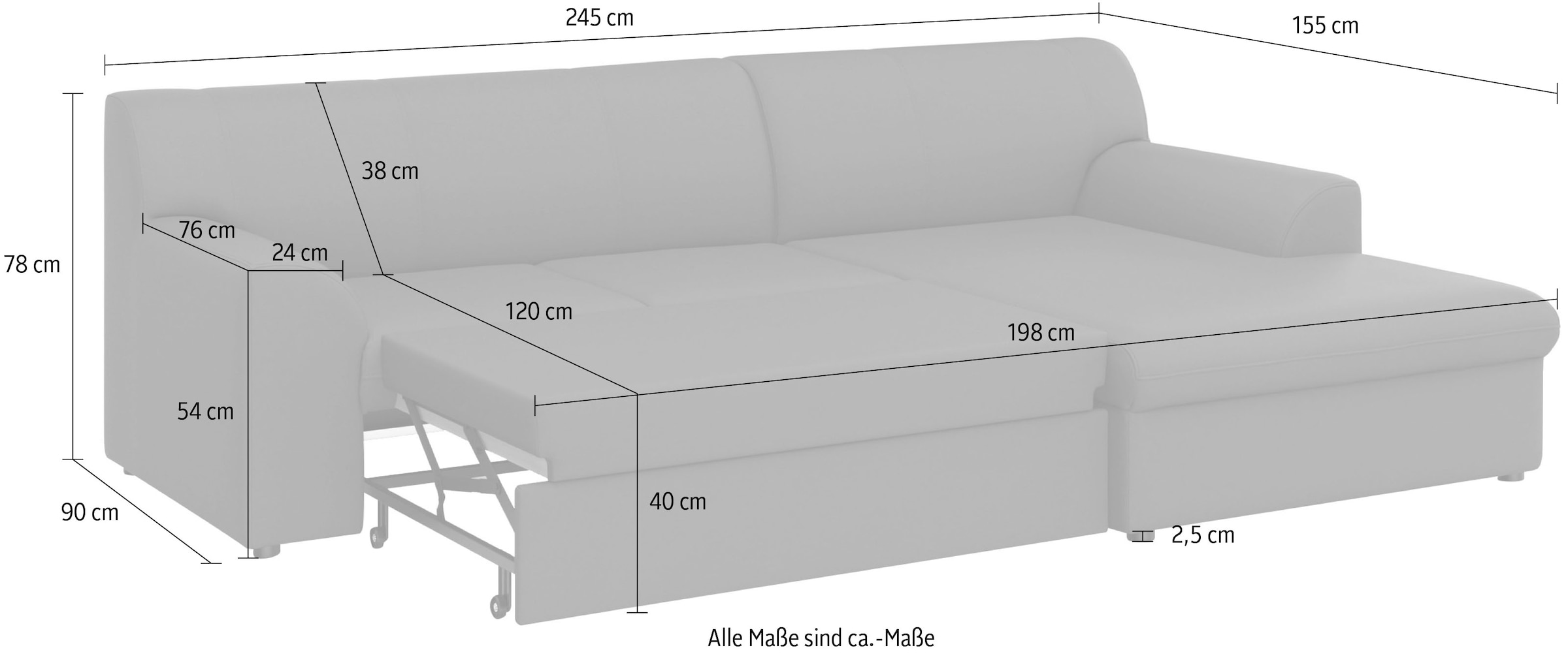DOMO collection Ecksofa »Topper, elegant und zeitlos, kompaktes Stellmass 245/155cm, L-Form«, mit Recamiere, wahlweise mit Schlaffunktion