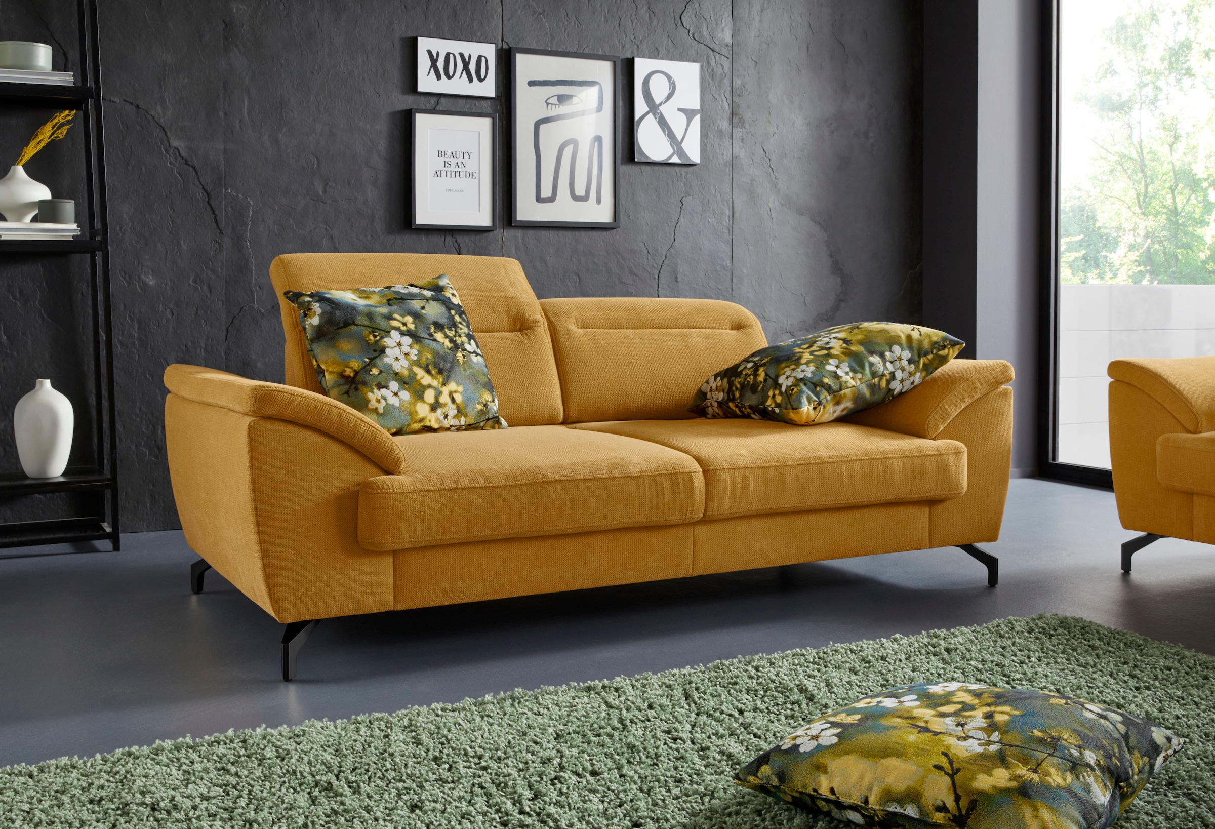 sit&more 2,5-Sitzer »Percy«, 12 cm Fusshöhe, Sitztiefenverstellung, wahlweise Kopfteilverstellung