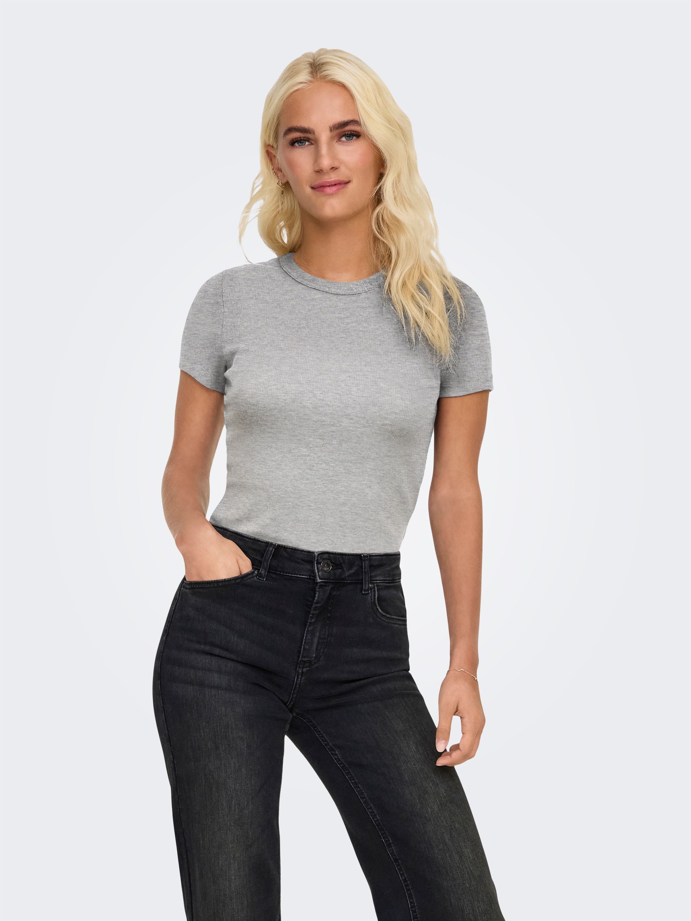 Image of ONLY Kurzarmshirt "ONLVAL – Basic-Shirt mit Stretchkomfort für jeden Tag" regular fit, modisch, Jersey, Baumwollmischung, Rundhals