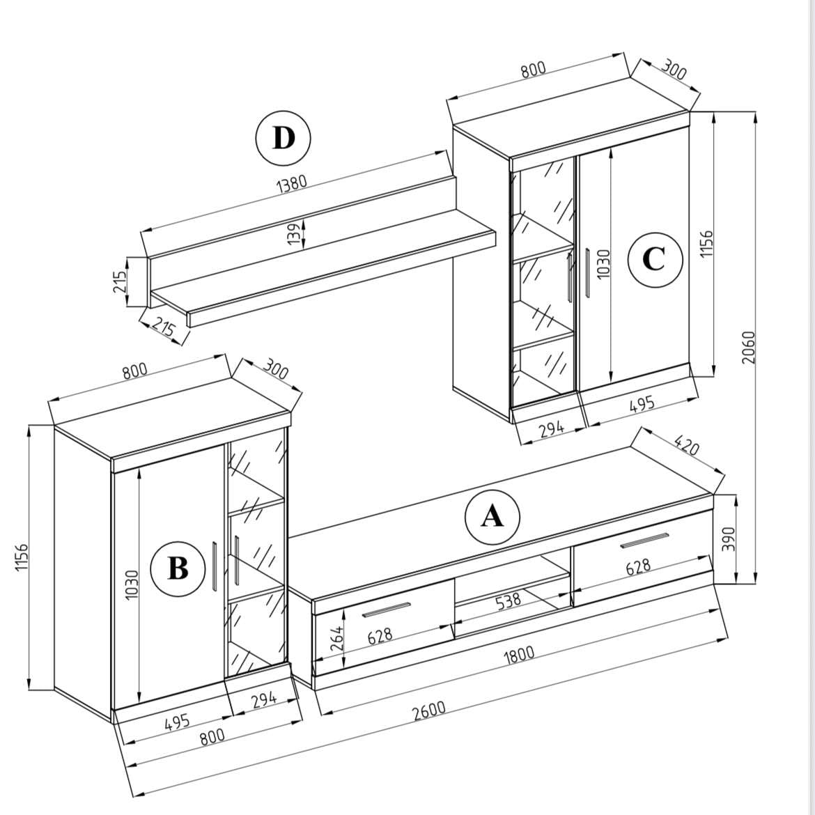 GOODproduct Wohnwand »Cleo 2, Anbauwand, Wohnkombination, Wohnzimmer-Set« 4 Stk. tlg.