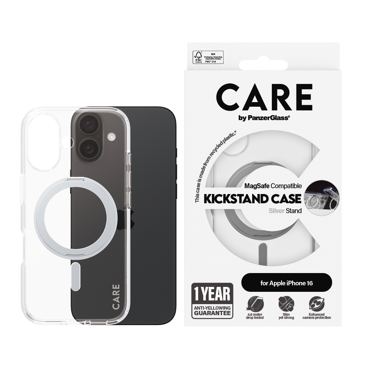 Image of CARE by PanzerGlass Handyhülle "Kickstand Case für Apple iPhone 16" Backcover, Schutzhülle, Handyschutzhülle, Case, Schutzcase, stossfest