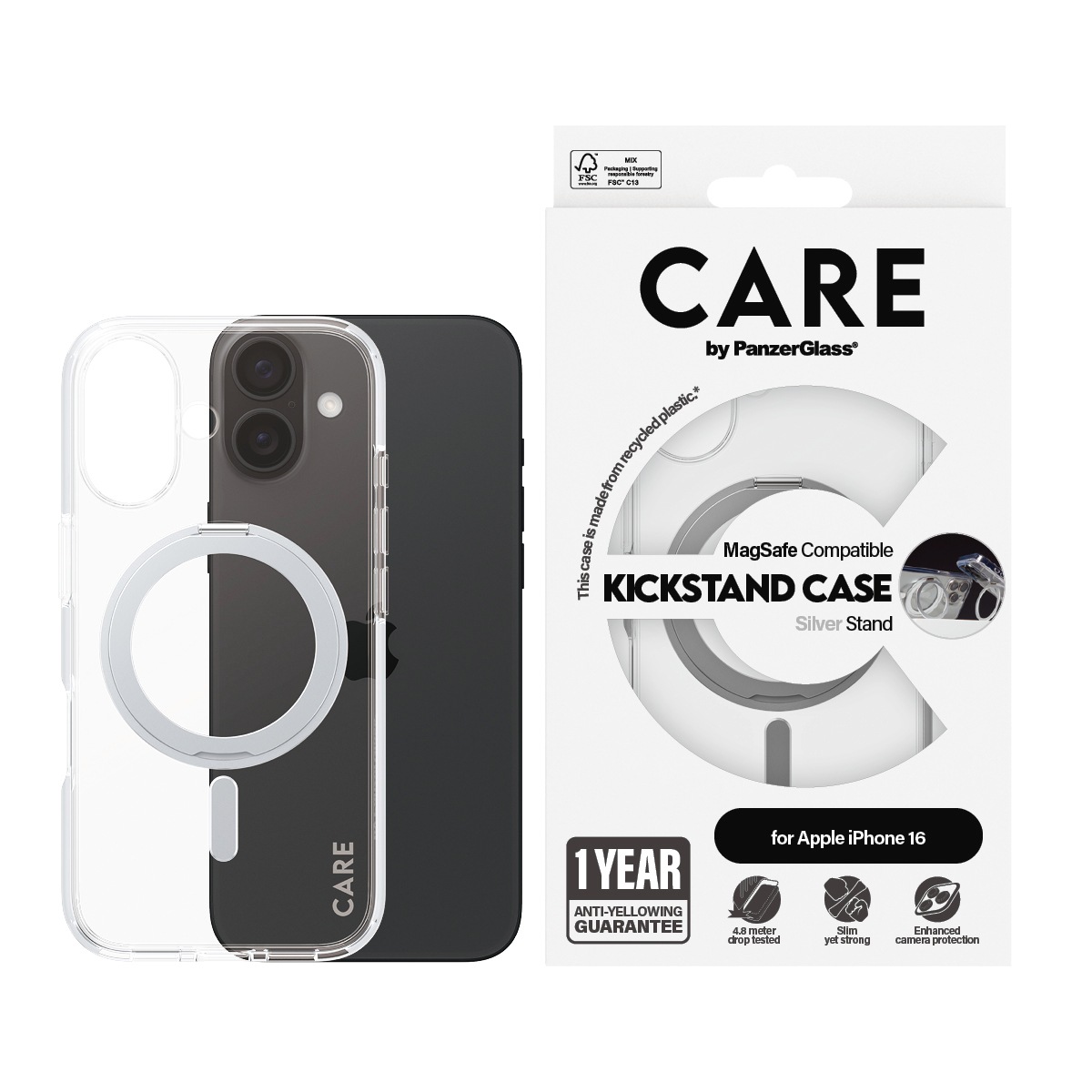 Image of CARE by PanzerGlass Handyhülle "Kickstand Case für Apple iPhone 16" Smartphones Backcover, Schutzhülle, Handyschutzhülle, Case, Schutzcase, stossfest