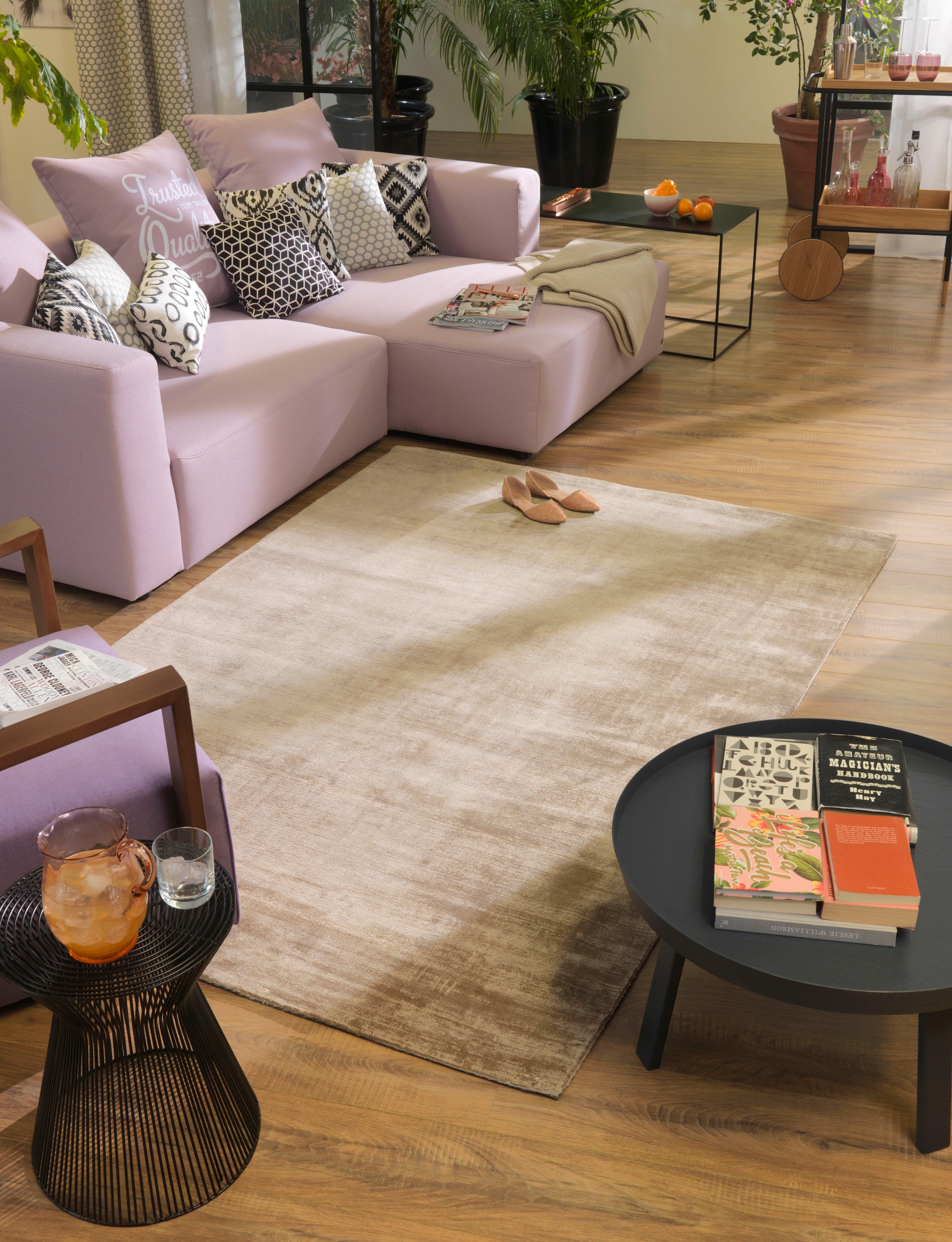 TOM TAILOR HOME Teppich »Shine uni«, rechteckig, 8 mm Höhe, Handweb Teppich, 100% Viskose, handgewebt, mit elegantem Schimmer