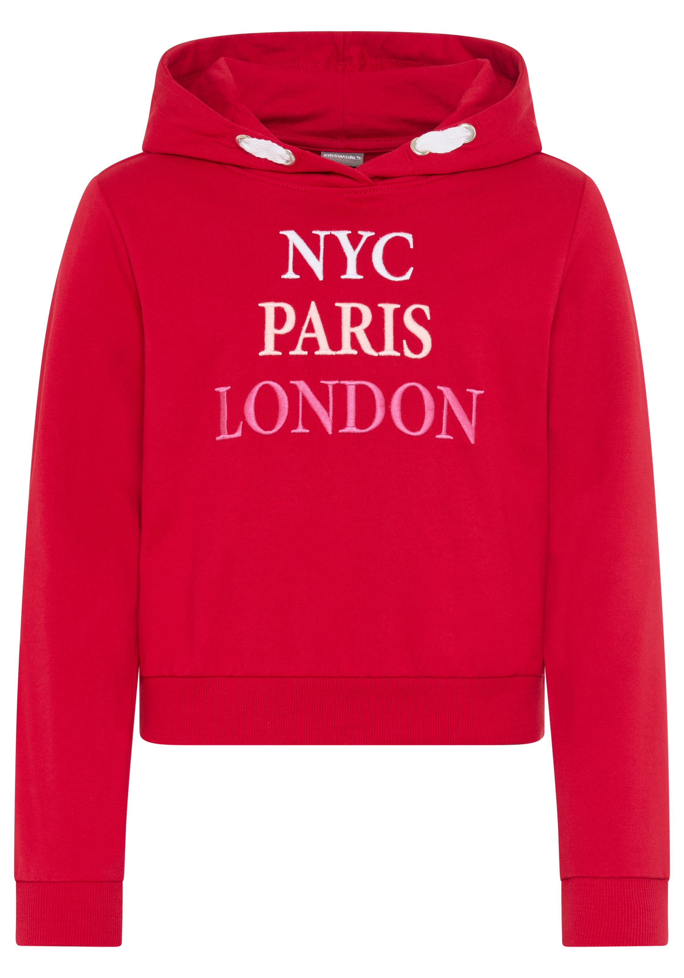 KIDSWORLD Sweat à capuche »NYC Paris London - Stickerei«, Langarm,  gerade Passform,  bedruckt,  Kapuze,  aus Baumwolle
