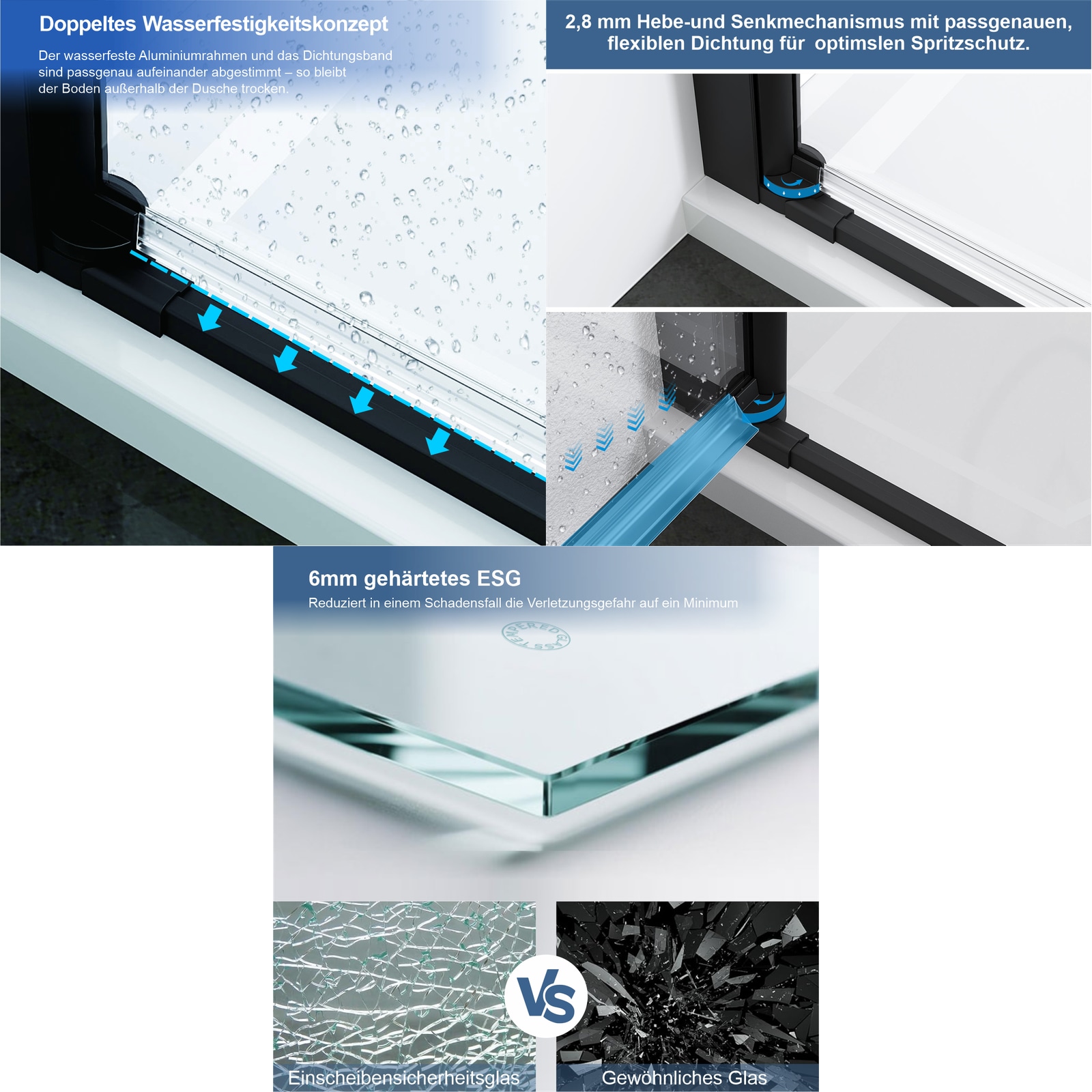 welltime Douche d'angle »Firenze« design sans cadre avec poignées extravagantes, 6mm ESG