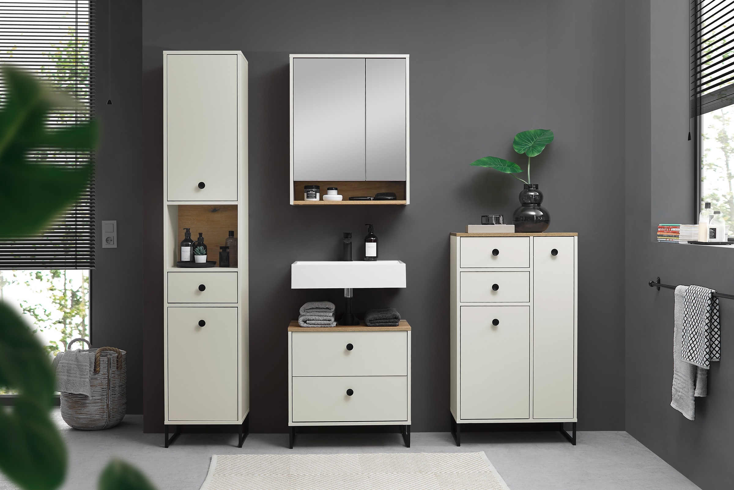 BASIC by Balculina Armoire sous lavabo »Linea« 1 cuis tlg. Largeur 60cm, pieds profilés en U, extension sous plan