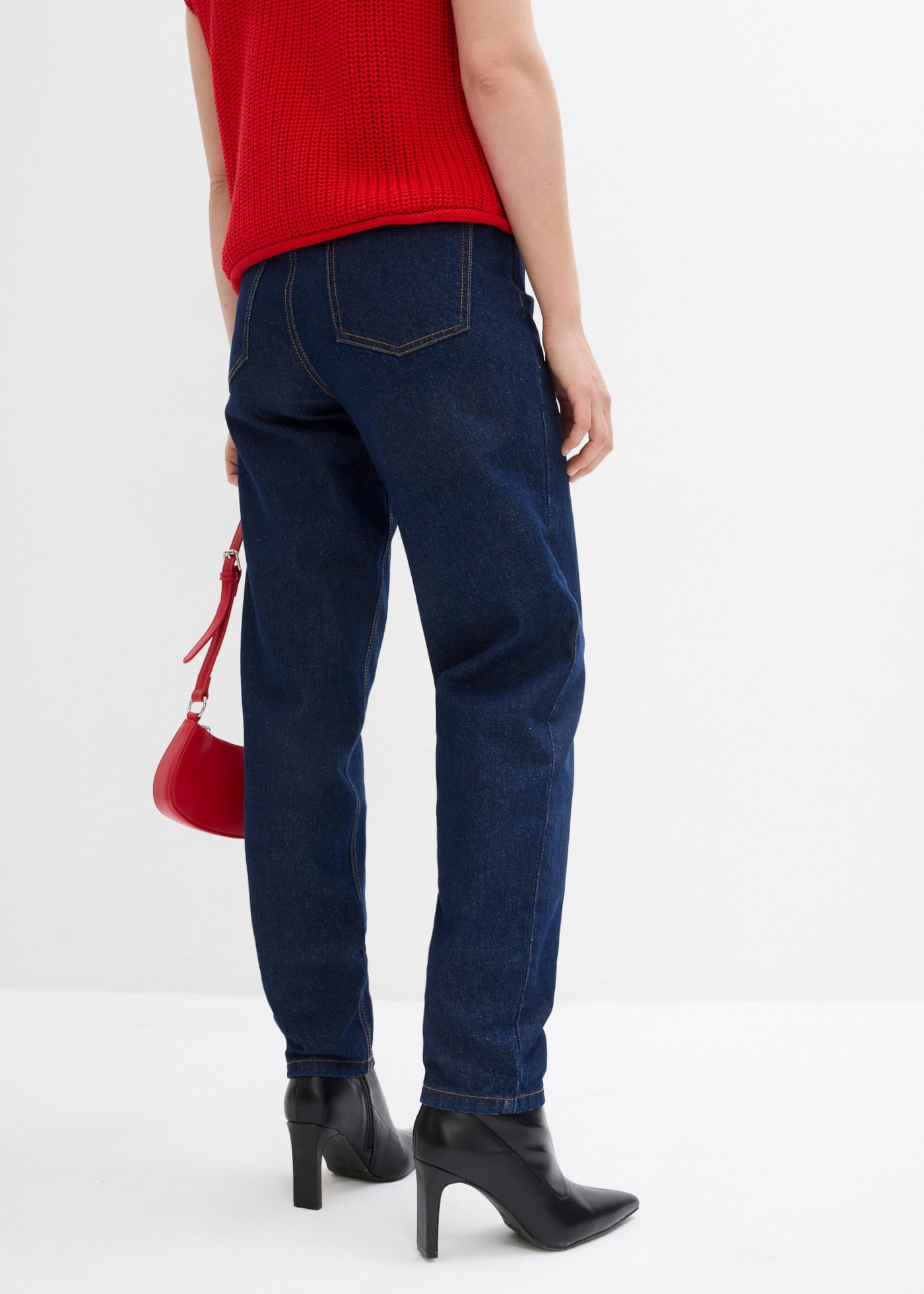 bonprix Mom-Jeans hoher Bund, verkürzte Beinlänge, lockere Passform, mit Elasthan-Anteil