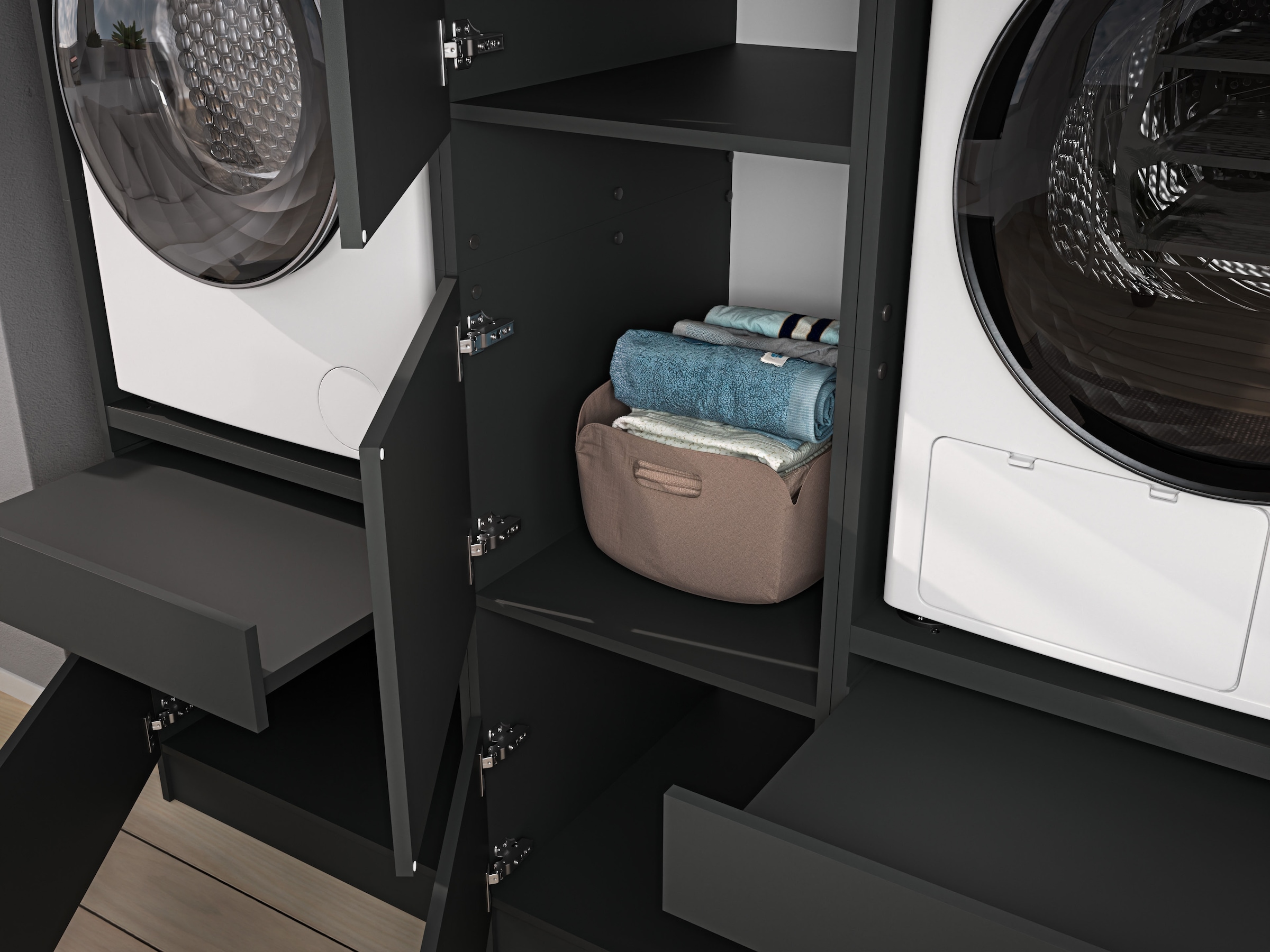 BASIC by Balculina Armoire à linge »Washhome B/T/H 50x200x68 cm« 1 cuis tlg. Largeur 50cm, pieds métalliques réglables en hauteur