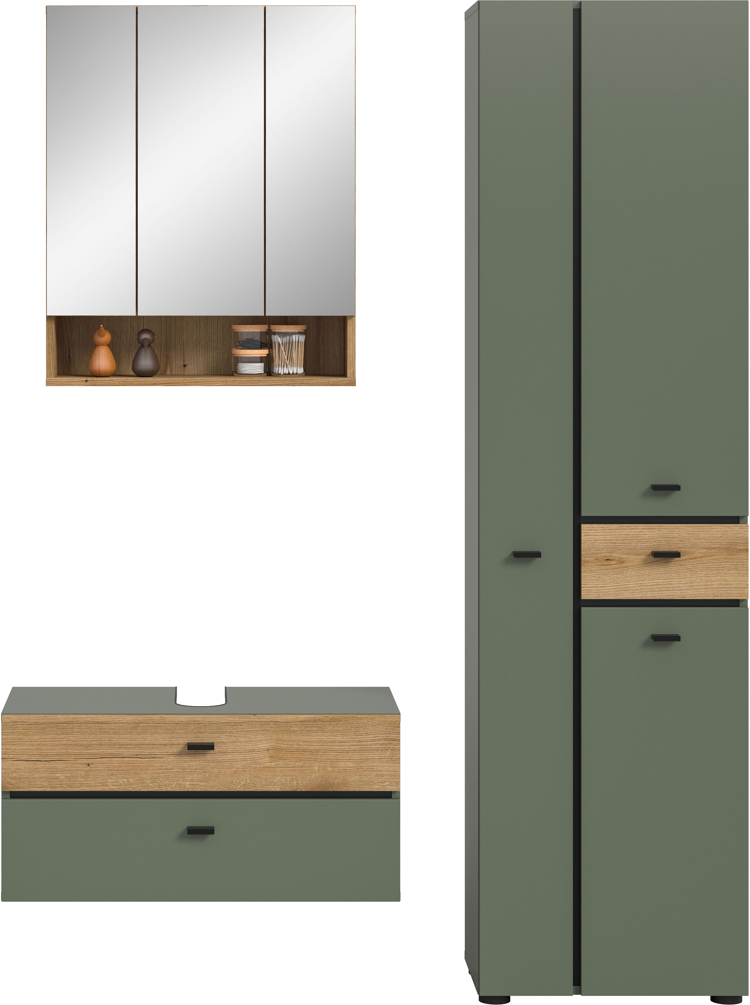 welltime Ensemble de meubles de salle de bain »VANN, 3-teilige moderne Badkombination, individuell stellbar« 1x Waschbeckenunterschrank, 1x Spiegelschrank, 1x Hochschrank, 3 cuis tlg.