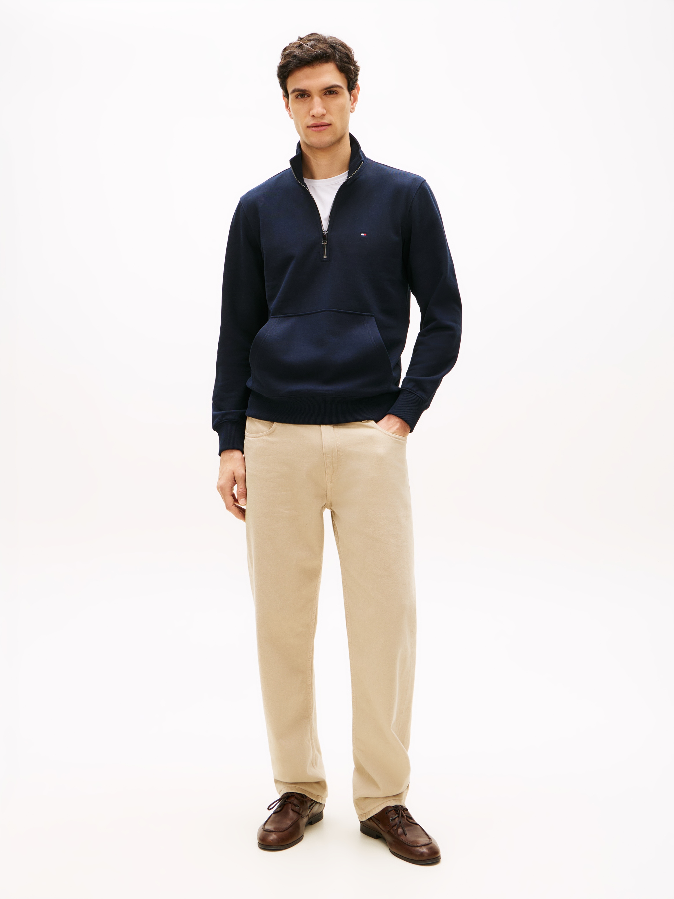 Tommy Hilfiger Sweat-shirt »ESSENTIAL TERRY NEW 1/4 ZIP«, demi-zip en éponge avec drapeau
