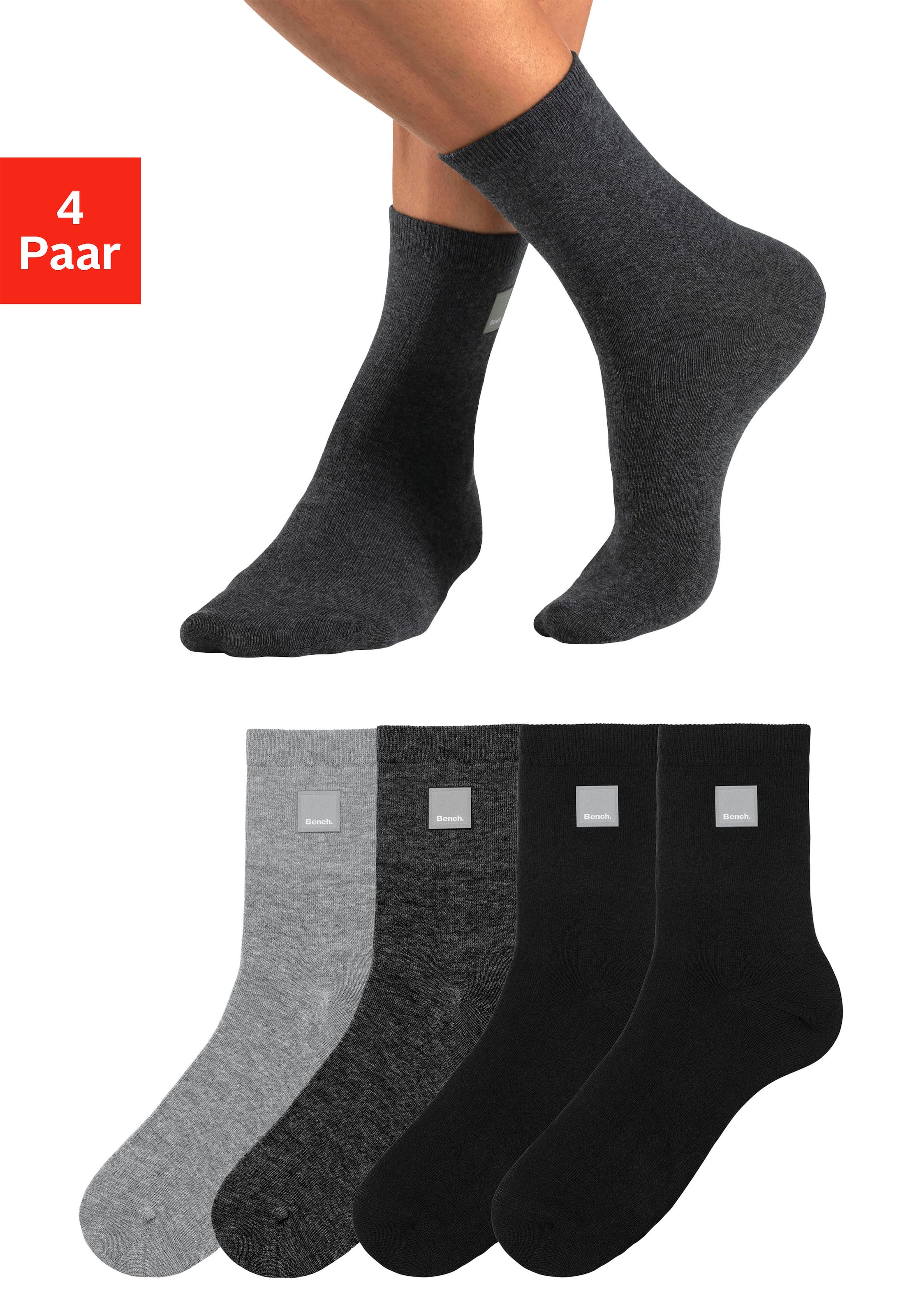 Basicsocken, (Packung, 4 Paar), mit Weblabel