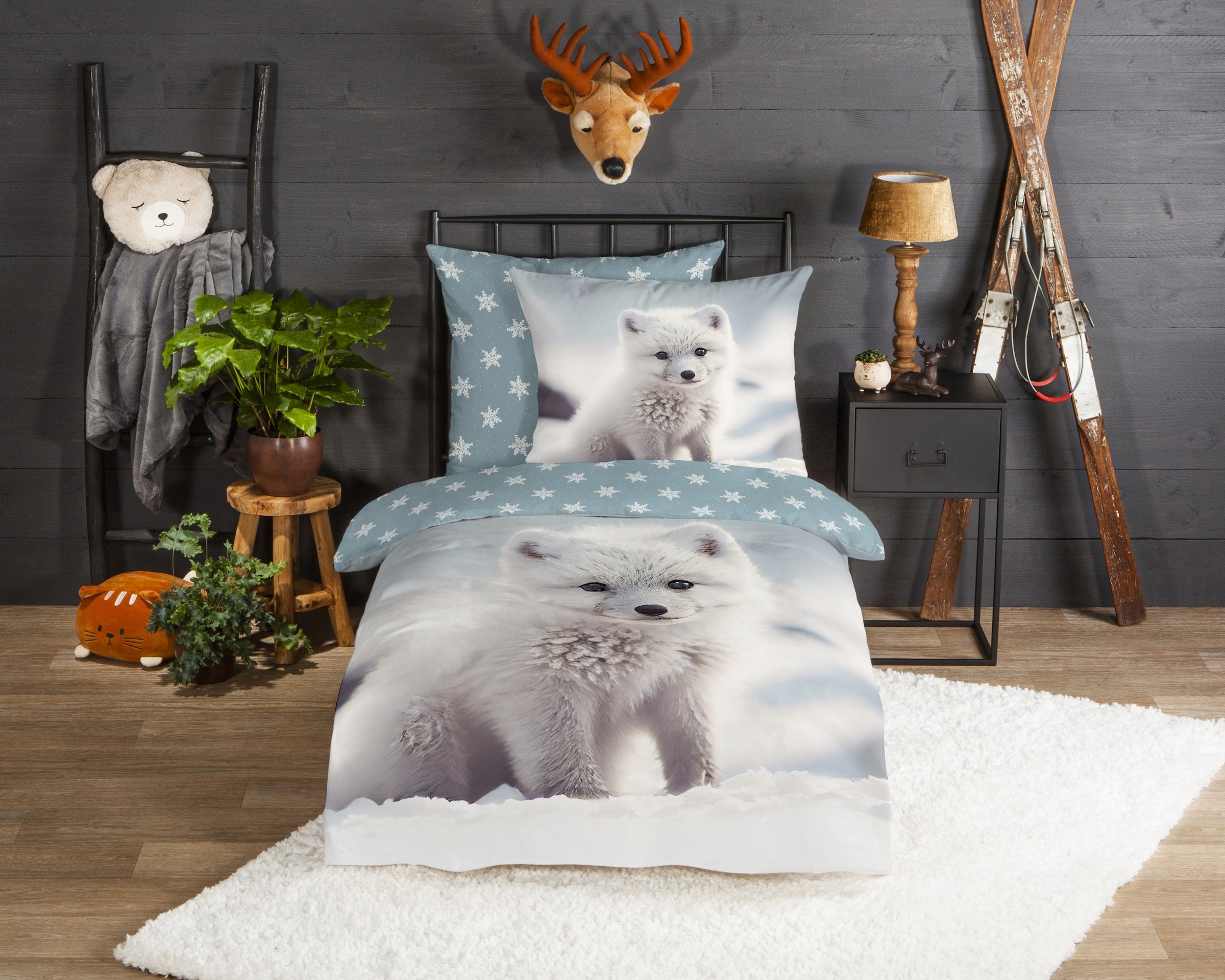 good morning Kinderbettwäsche »Toss«, Flanell, Biber, 135x200, Winter, Warm, Wende, Kind, Schnee, Weissfuchs