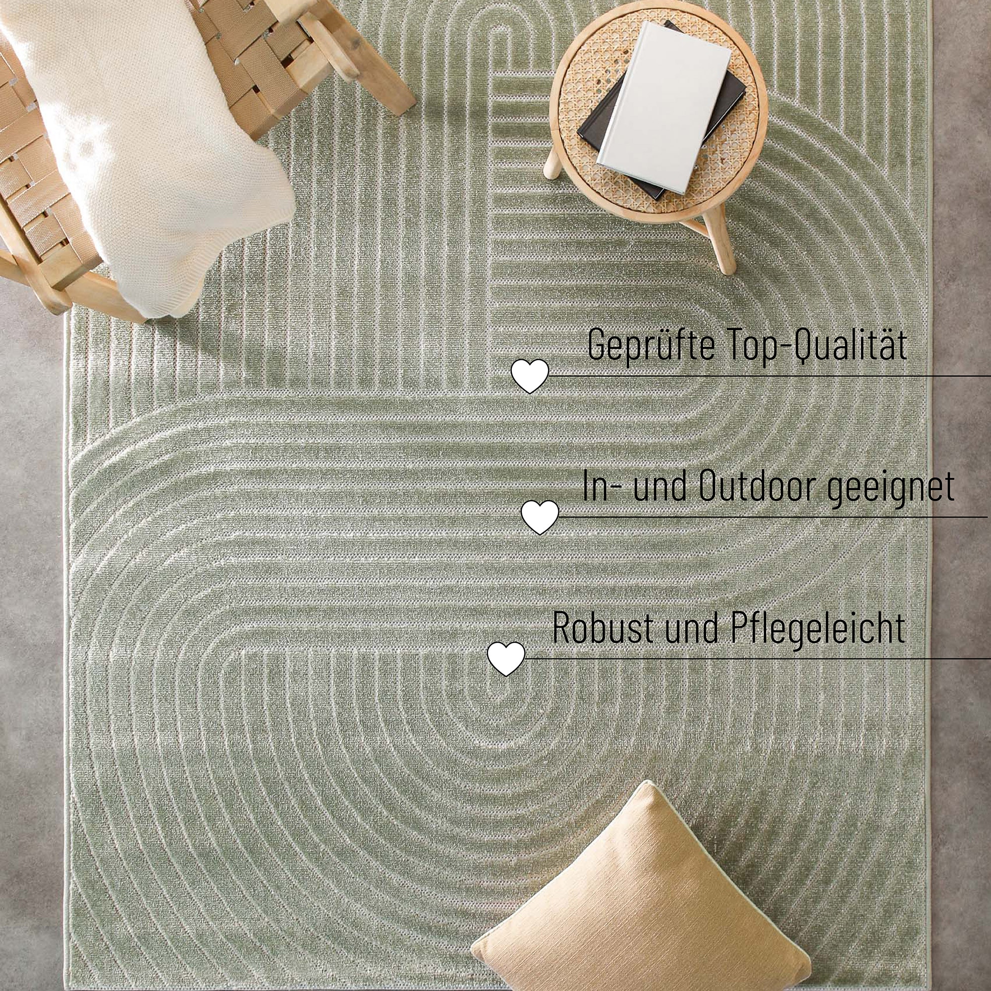 Wecon home Outdoorteppich »Bacalar«, rechteckig, 5 mm Höhe, Innen & Aussen, robust, pflegeleicht, 3D-Optik, wetterfest, waschbar
