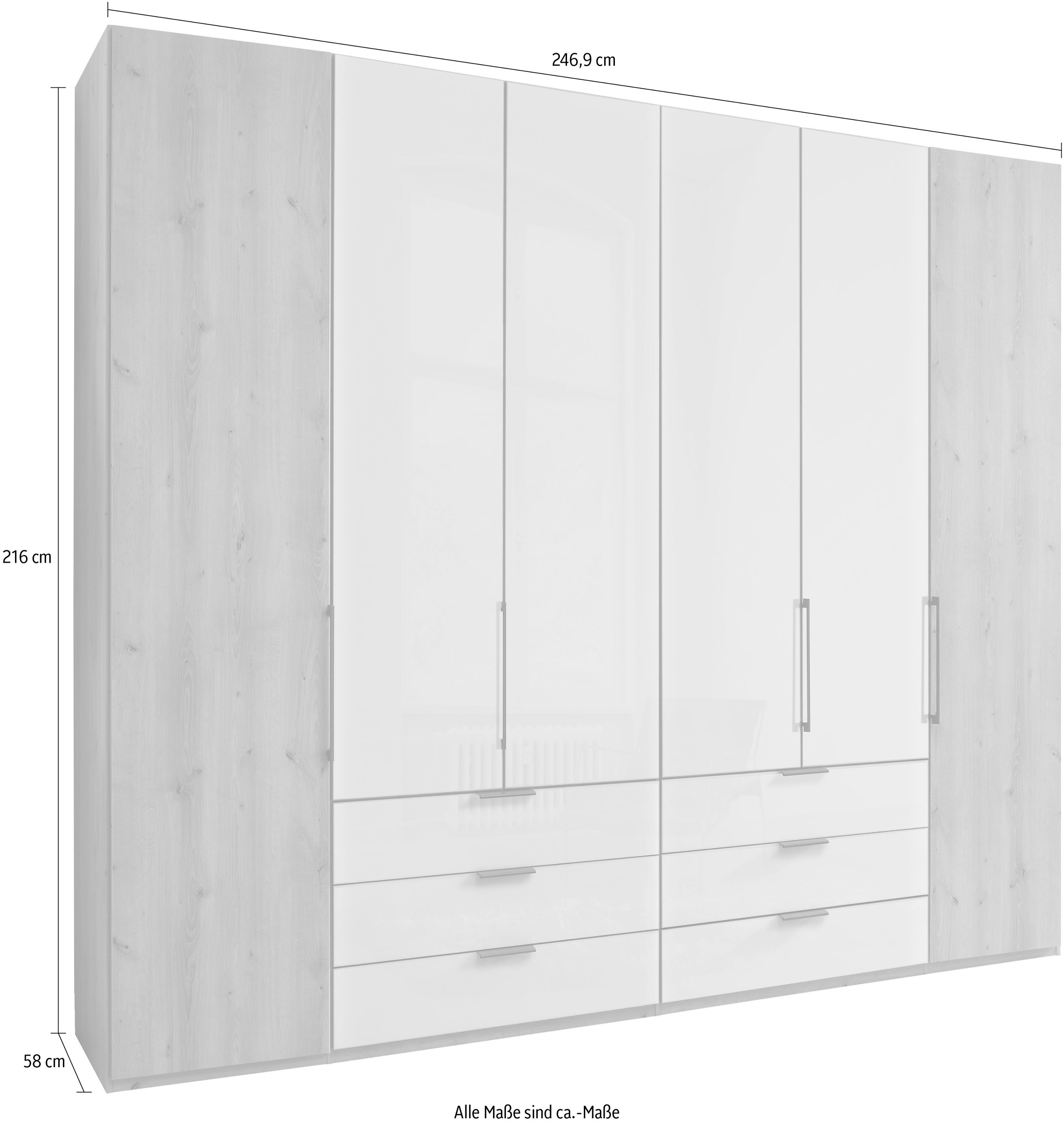 WIEMANN Armoire à portes pliantes »Monaco« Teil-Glasfront sowie hochwertige Beschläge inkl. Schubladendämpfung