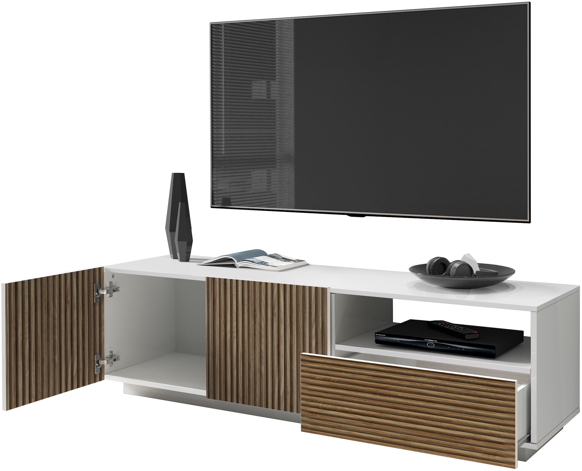 Home affaire Lowboard »Vega,Lowboard,TV Board,TV Schrank,150 cm« mit 2 Türen und 1 Schublade,Fronten mit Rillen-Optik