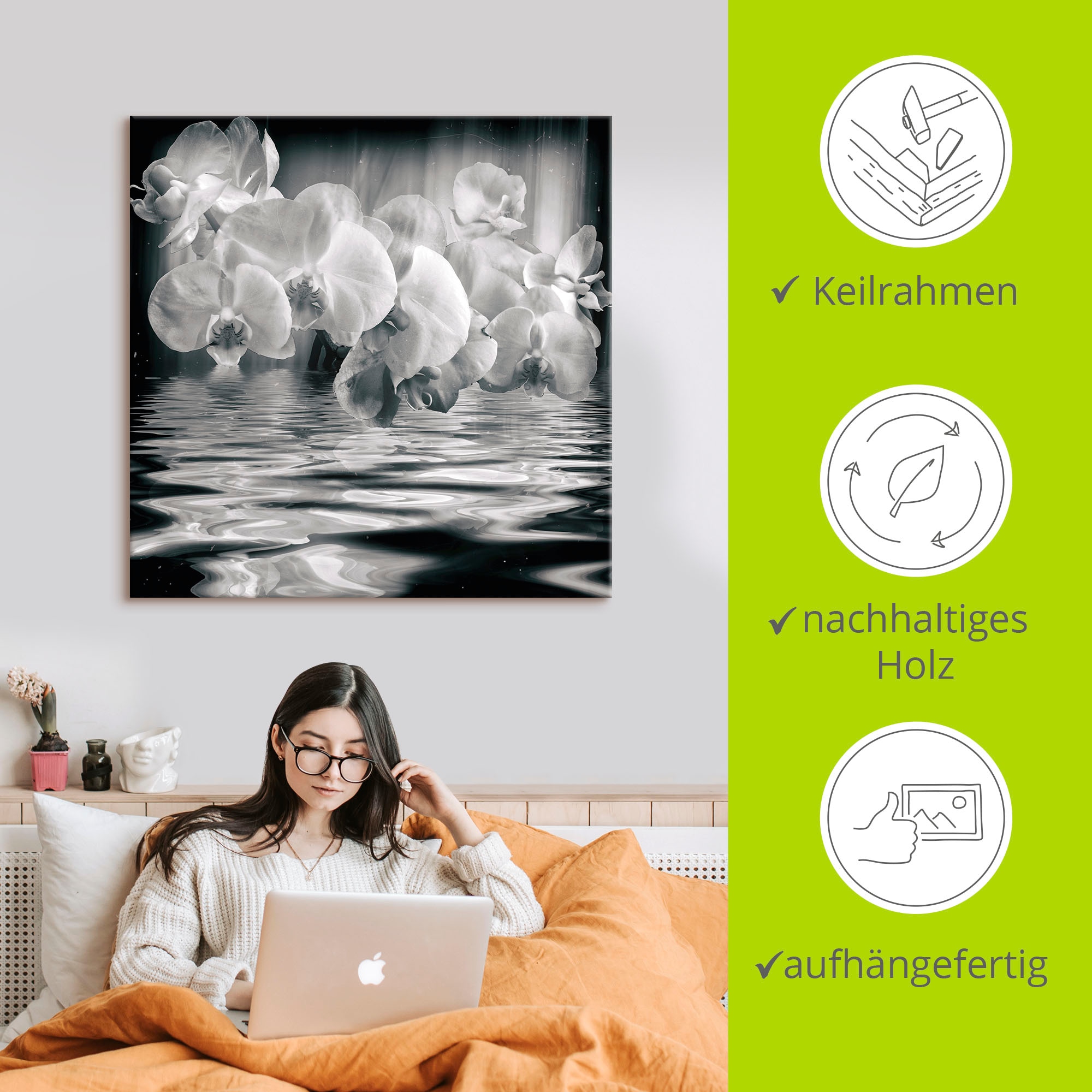 Artland Wandbild »Orchideen - monochrom«, Spa Bilder, (1 St.), als Leinwandbild, Wandaufkleber in verschied. Grössen