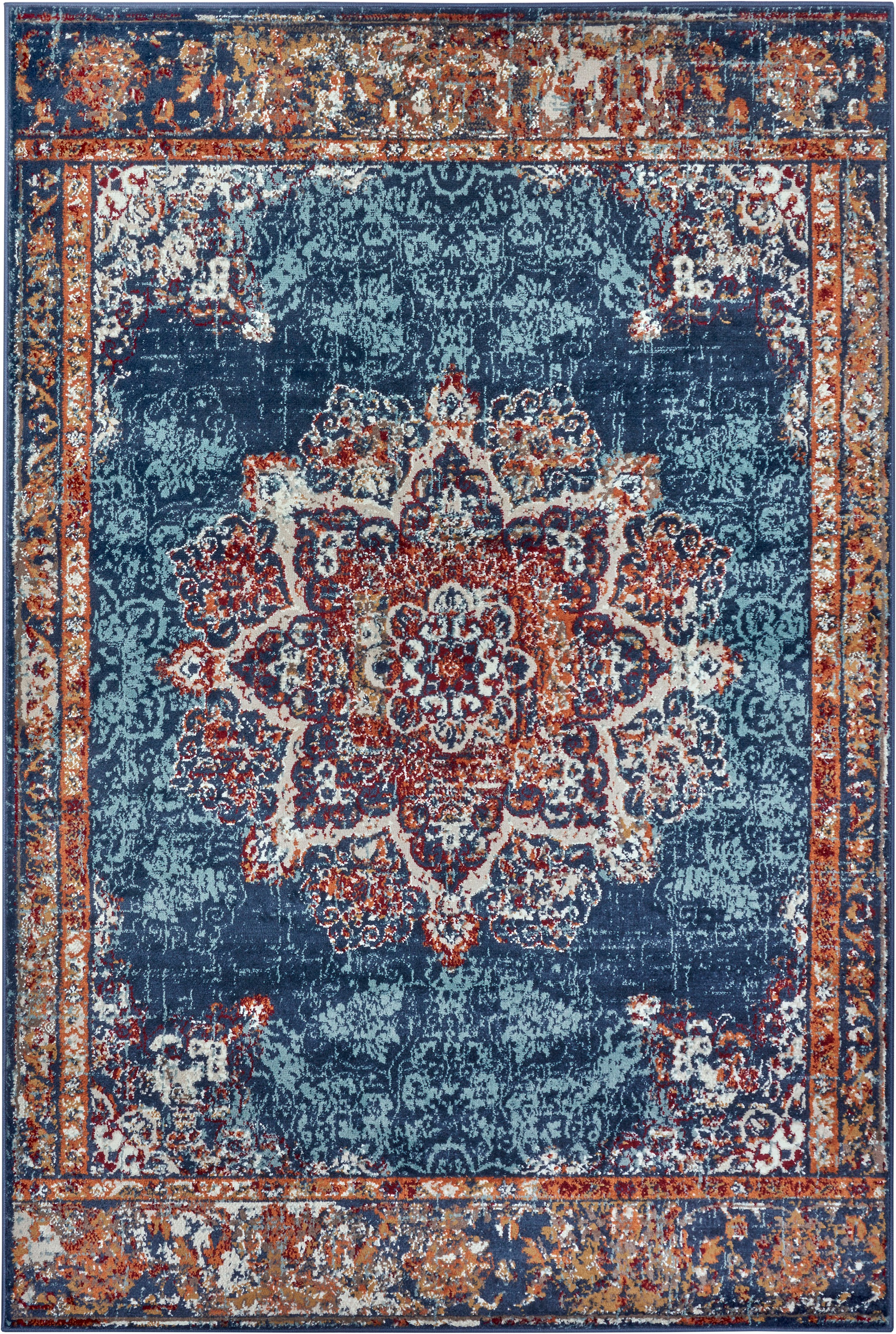 THE RUGS Orient Maderno Medallion Rug Polypropylene 0.8cm Pile Vacuum Safe in Blue | Size: 57cm x 90cm