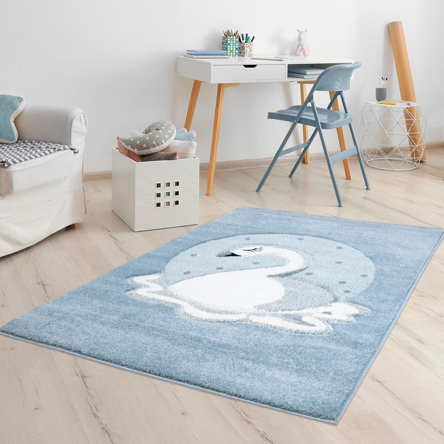 Image of Carpet City Kinderteppich "Bueno Kids 1315" rechteckig 13 mm Höhe Spielteppich, Schwan, 3D-Effekt, Weicher Flor, Pflegeleicht