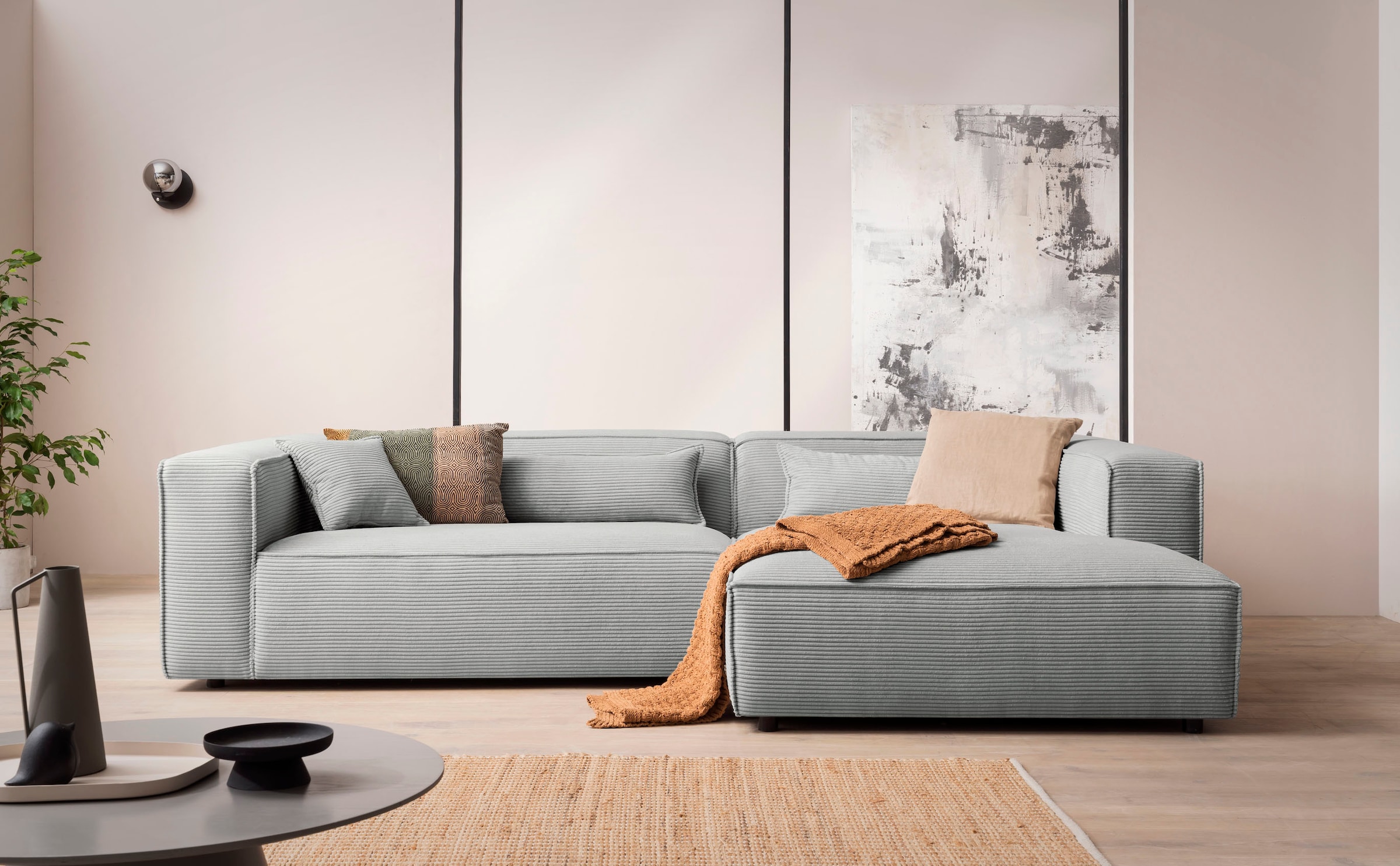 LeGer Home by Lena Gercke Ecksofa »PIARA XXL, Big-Sofa in Cord oder Leinenoptik, L-Form, mit Kedernaht«, wahlweise Ottomane rechts/links, schwarze Füsse, extra tiefe Sitzfläche