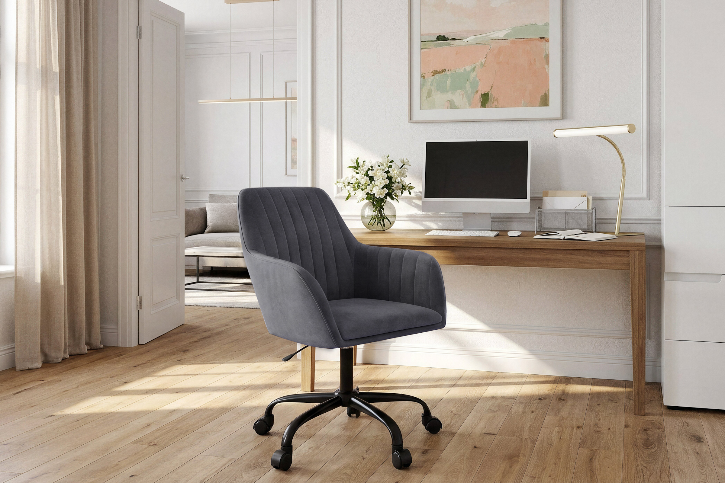 GOODproduct Bürostuhl »Perry2« () eleganter Samtstuhl, schwarzes Drehkreuz,Polsterung in Längsnaht-Optik