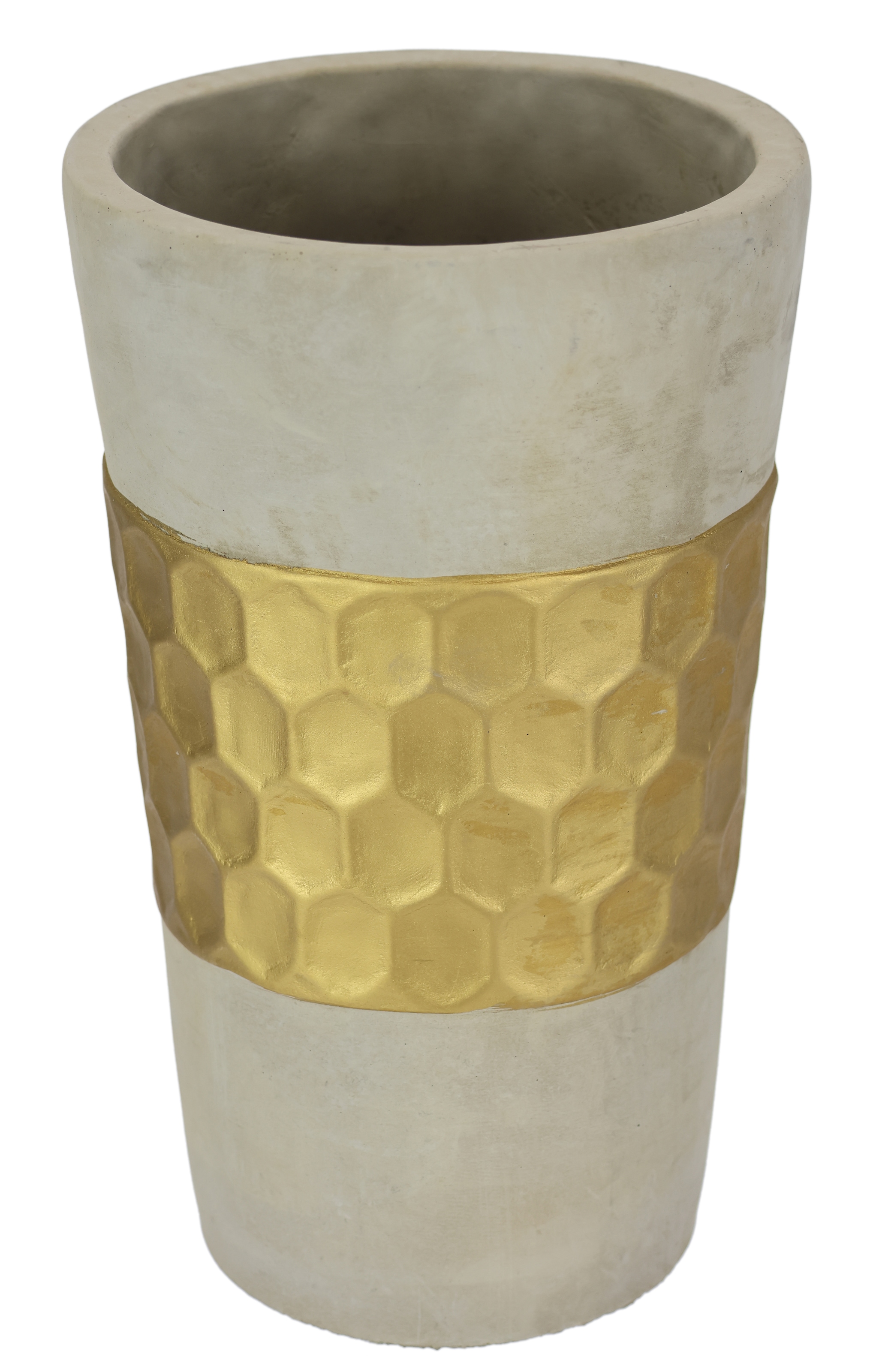 I.GE.A. Dekovase »Goldfarbenverzierte Blumenvase«, (1 St.), Vase Zylindervase mit goldfarbenener Struktur grau goldfarben Betonoptik Tischvase