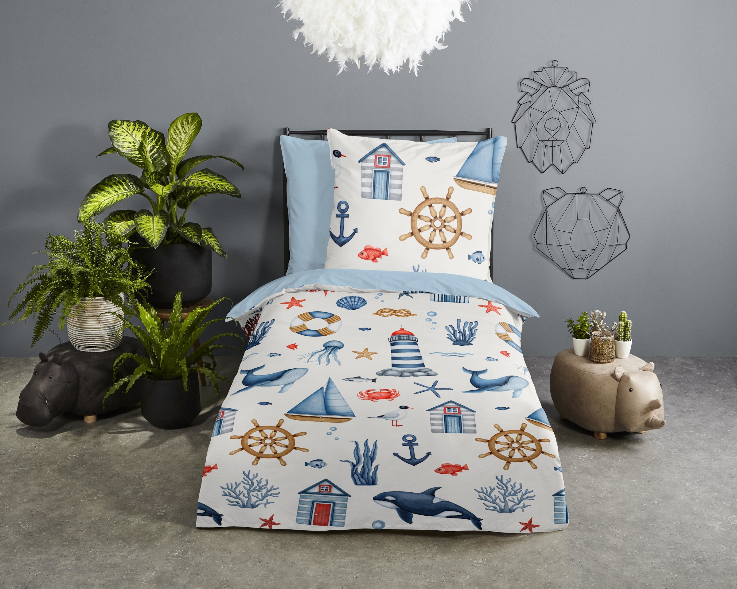 good morning Kinderbettwäsche »Ahoy«, 100% Baumwolle, Reissverschluss, Wendeoptik, Baby, Kind, Maritim