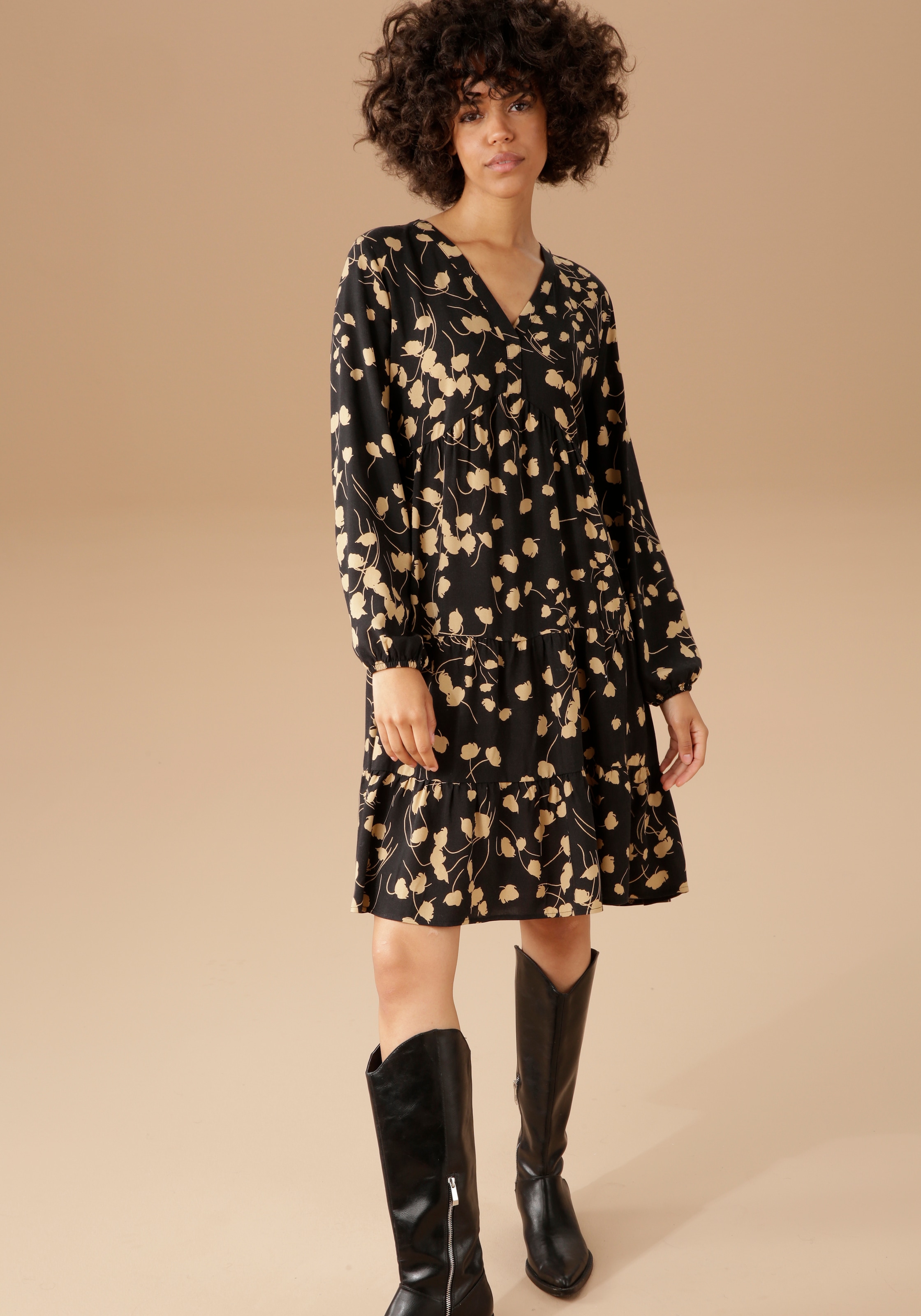 versandkostenfrei mit graphischem Aniston Blumendruck CASUAL auf Blusenkleid,